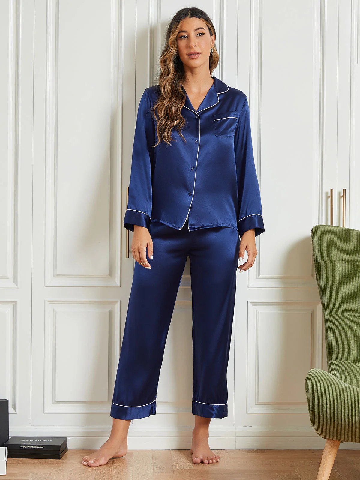 Clearance(US Warehouse) - Pure Silk Long Sleeve Notch Collar Women's Pajamas Set - Image 10