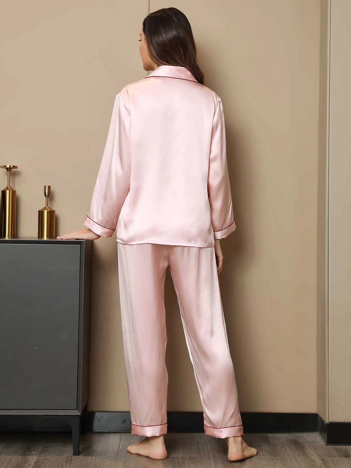 Women's Pure Silk Long Sleeve Notch Collar Pajamas Set - Image 103