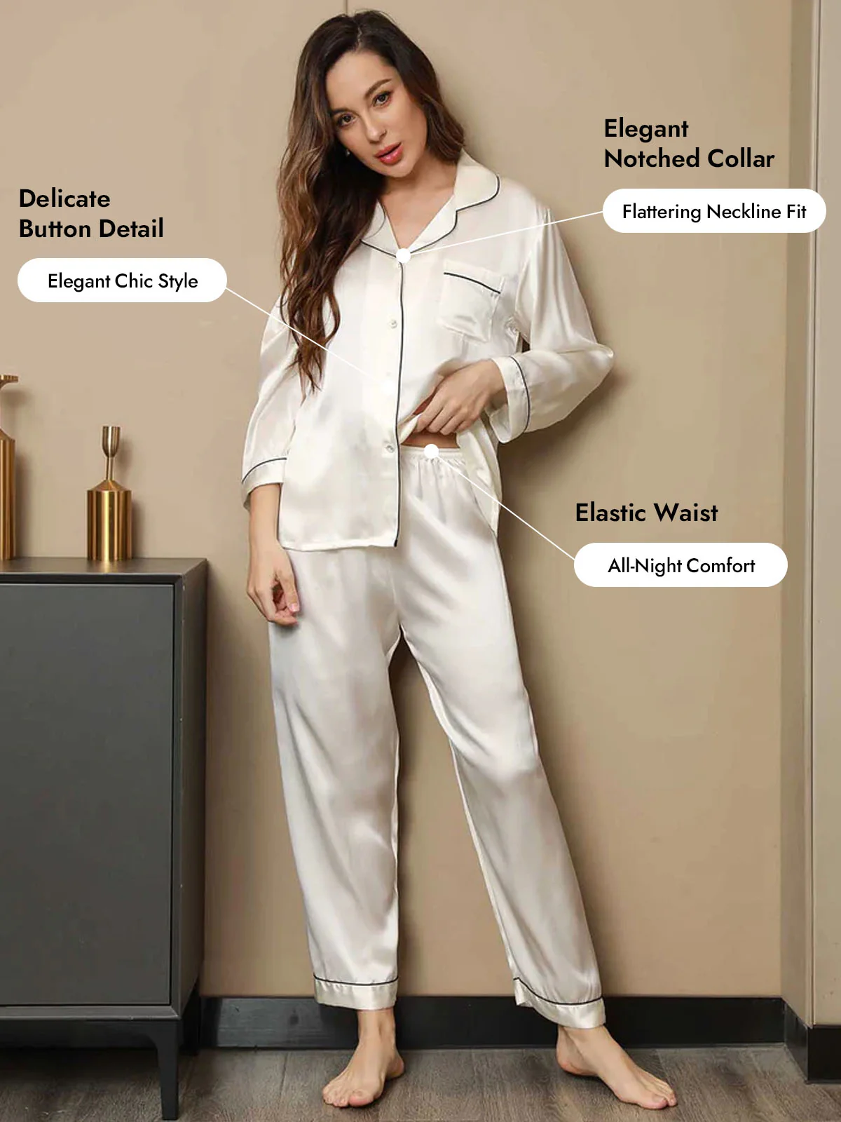 Women's Pure Silk Long Sleeve Notch Collar Pajamas Set - Image 5