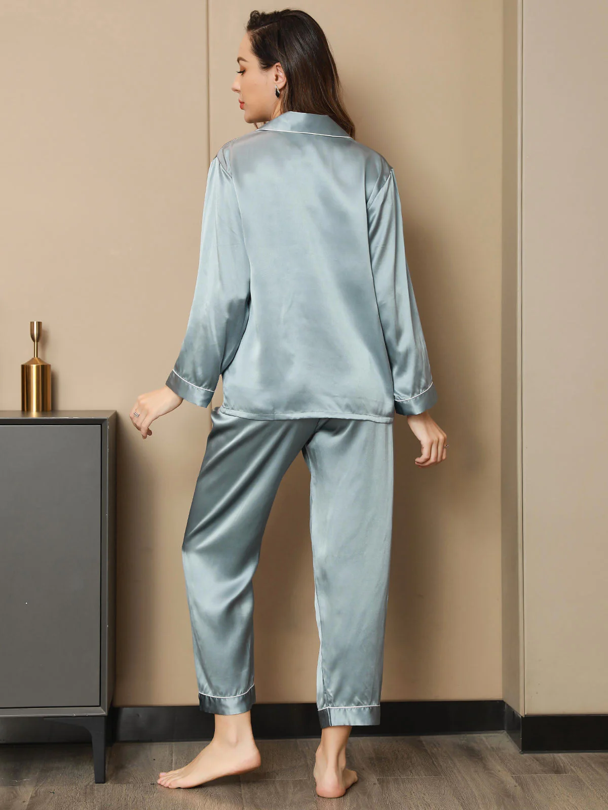Women's Pure Silk Long Sleeve Notch Collar Pajamas Set - Image 74