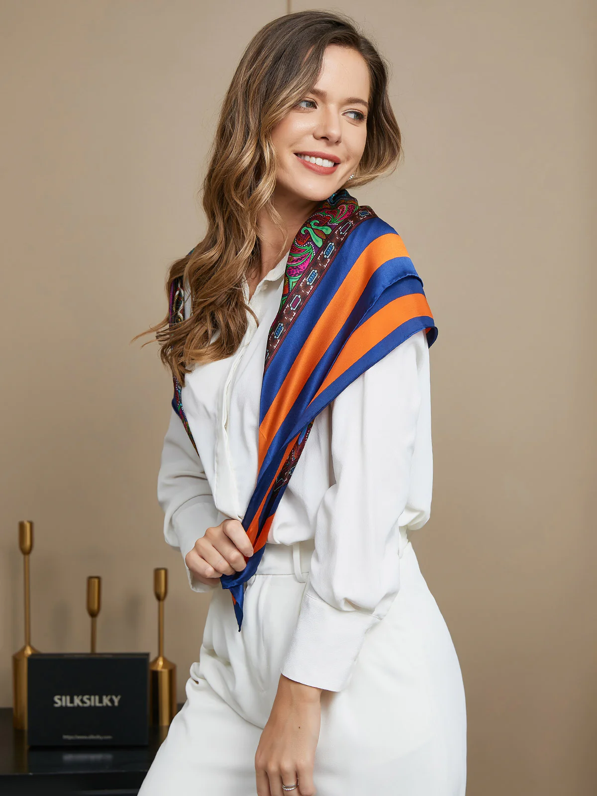Pure Silk Bohemian Square Scarf / Shawl 86x86cm - Image 8