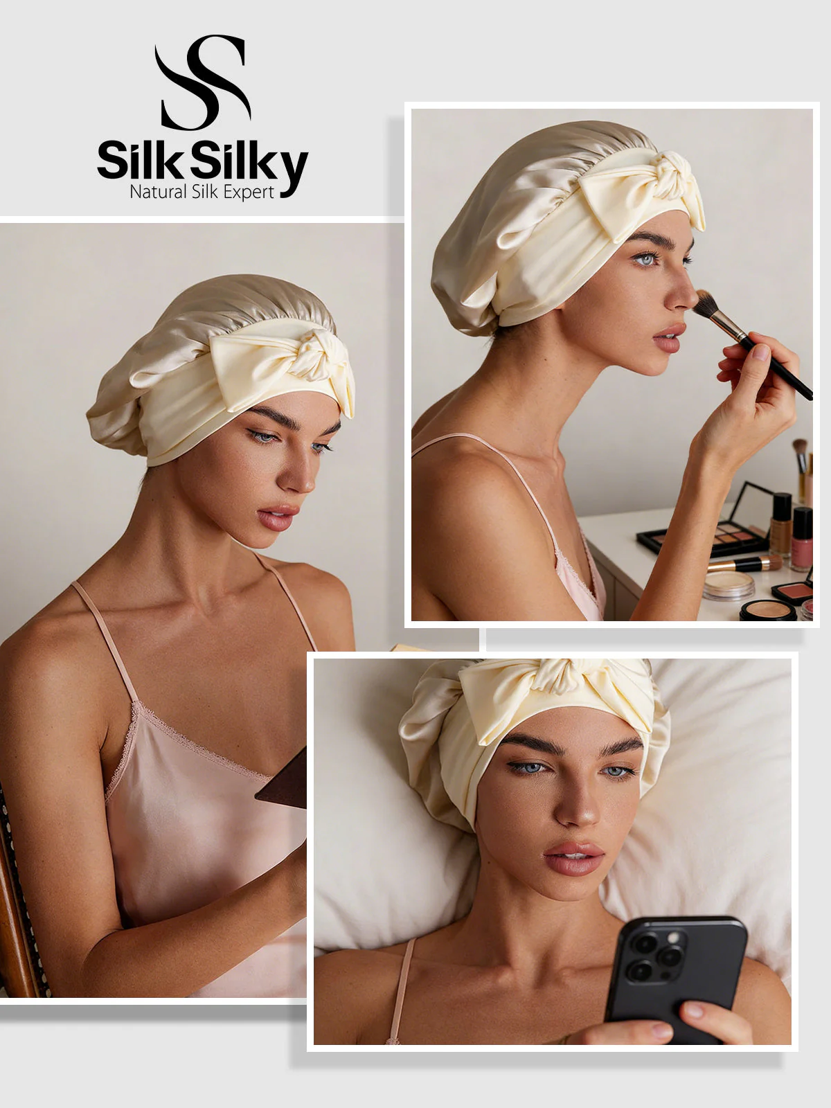 Pure Silk Bowknot Tie Bonnet - Image 77