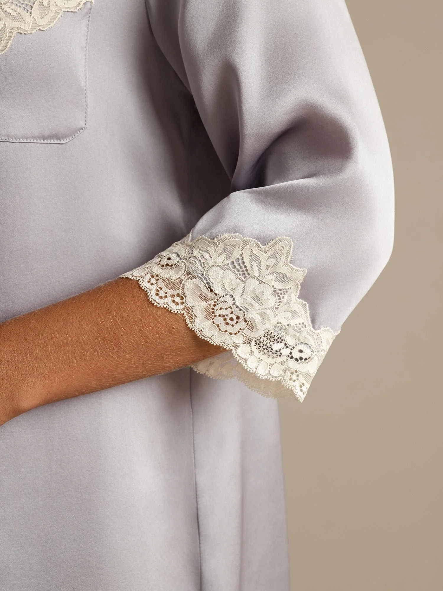 Pure Silk Button Up Nightshirt with Lace Design - Image 13