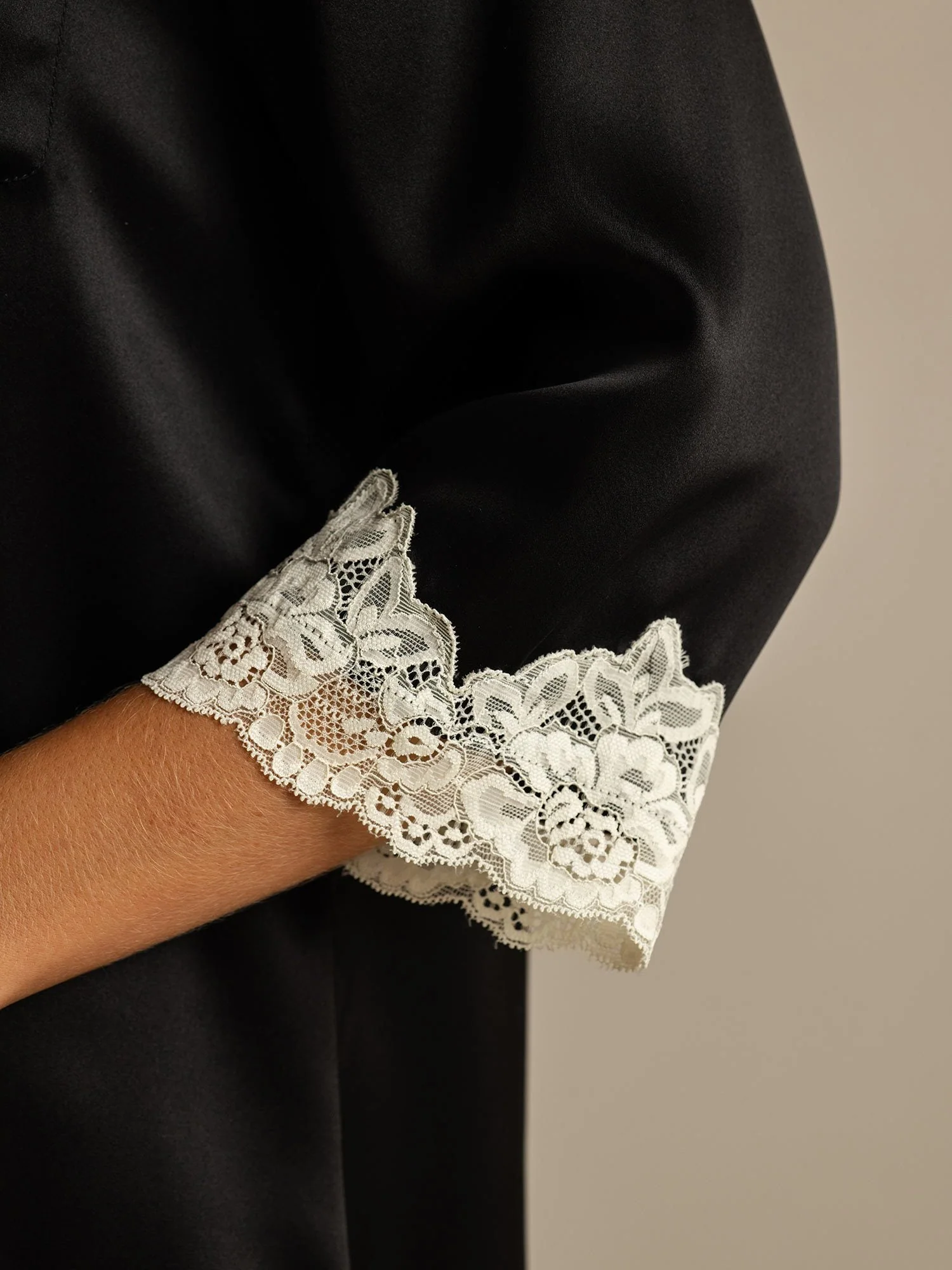 Pure Silk Button Up Nightshirt with Lace Design - Image 22