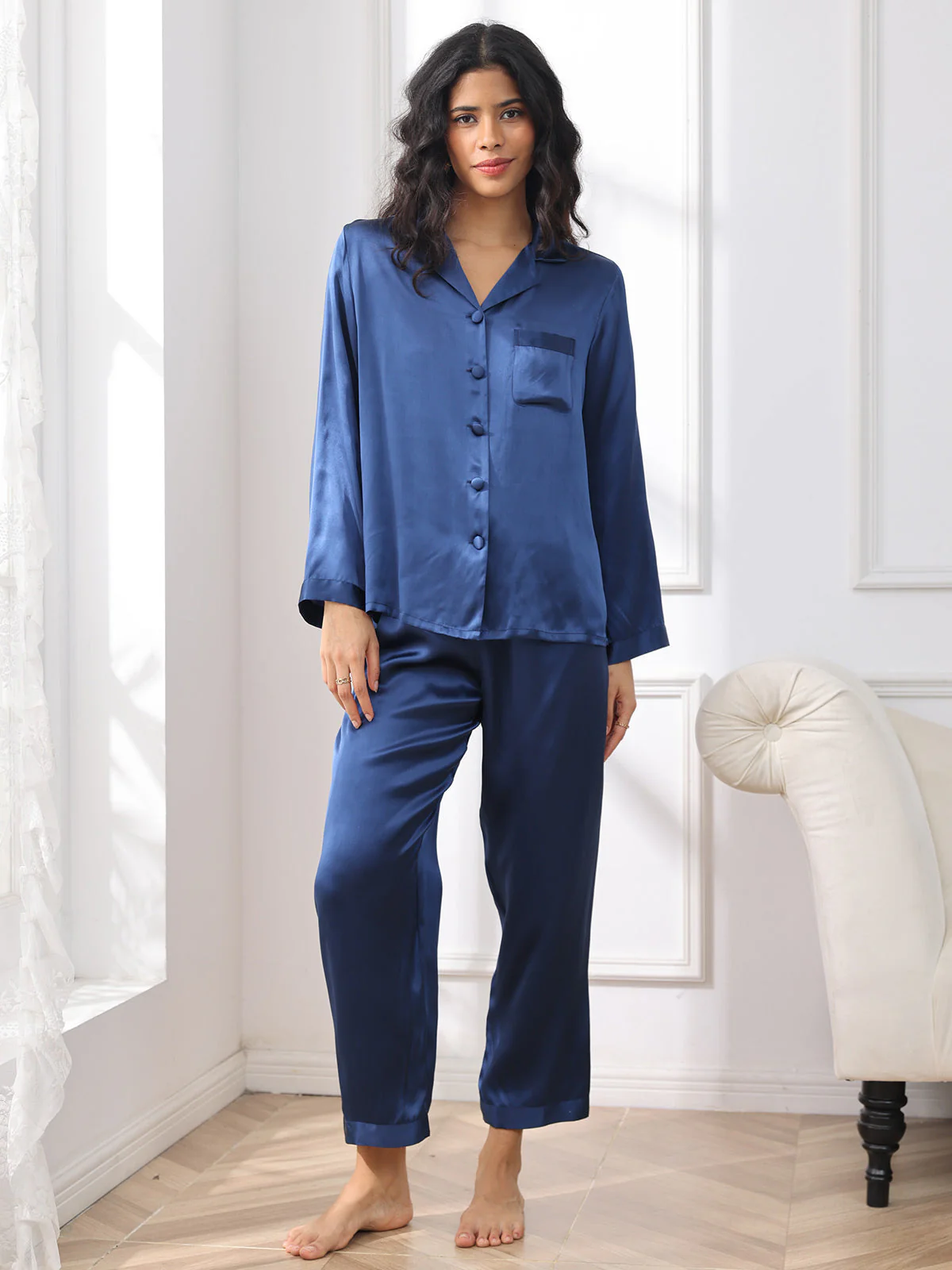 Women's Pure Silk Long Sleeve Pajamas Set - Image 19