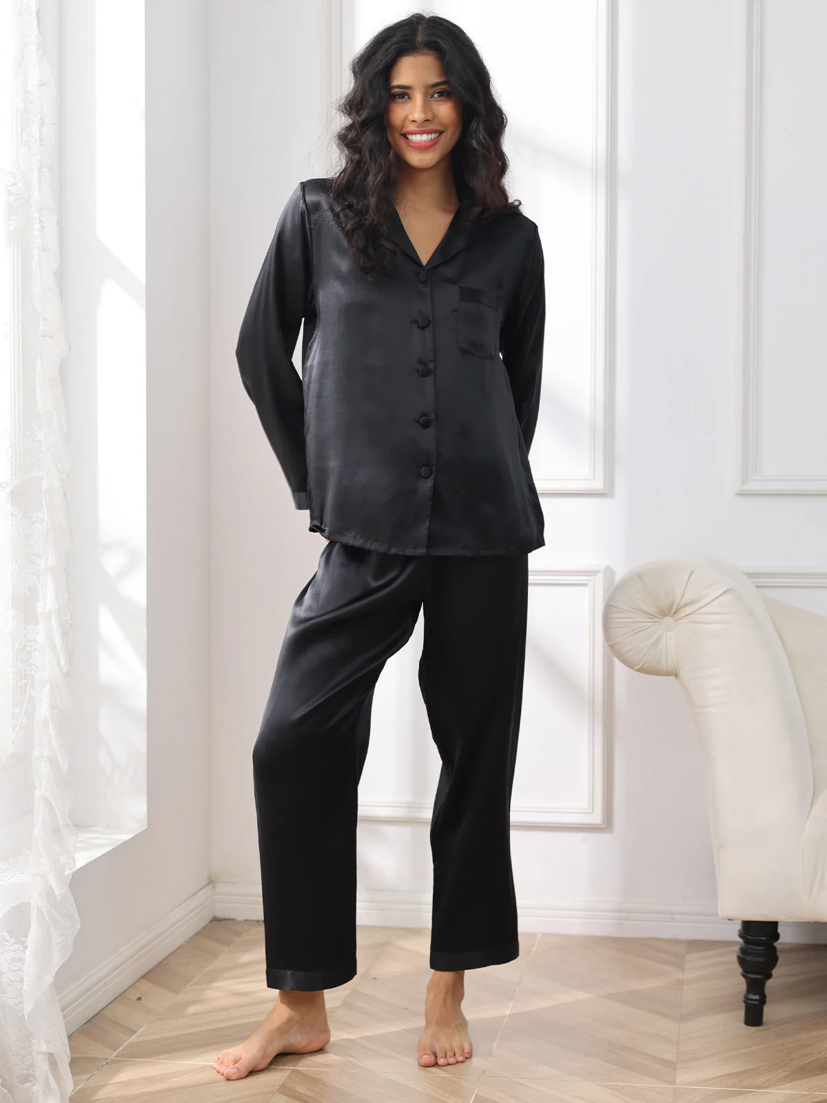 Women's Pure Silk Long Sleeve Pajamas Set - Image 34