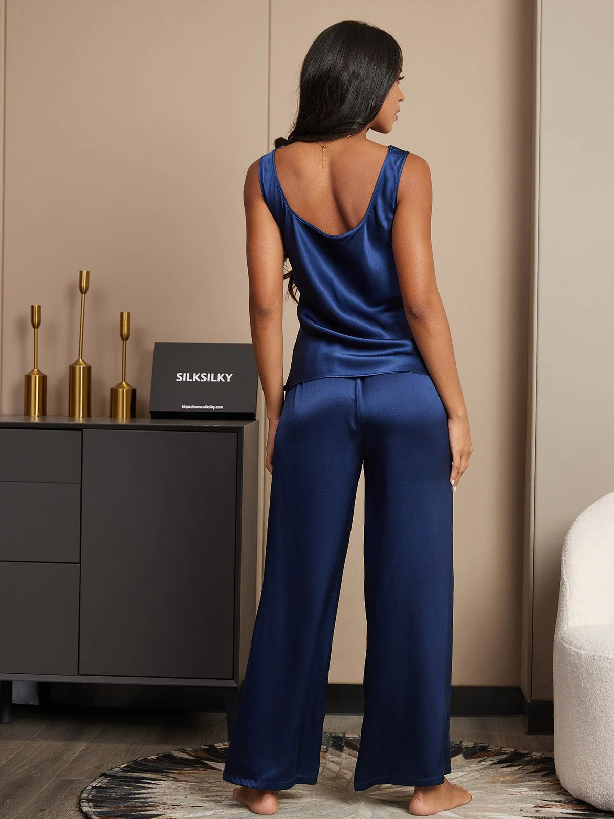 Pure Silk Sleeveless U-Neck Tank Top & Wide Leg Pants Set - Image 20