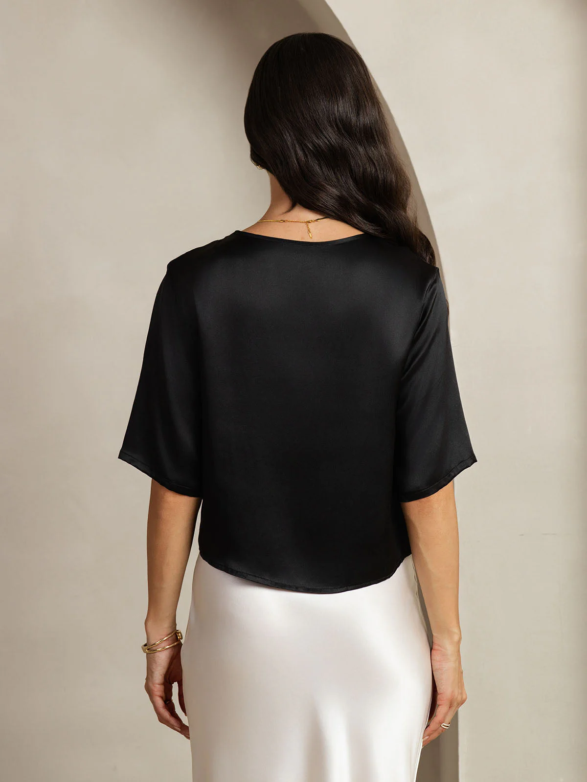Pure Silk Half Sleeve U Neck Women's T-Shirt - Image 10