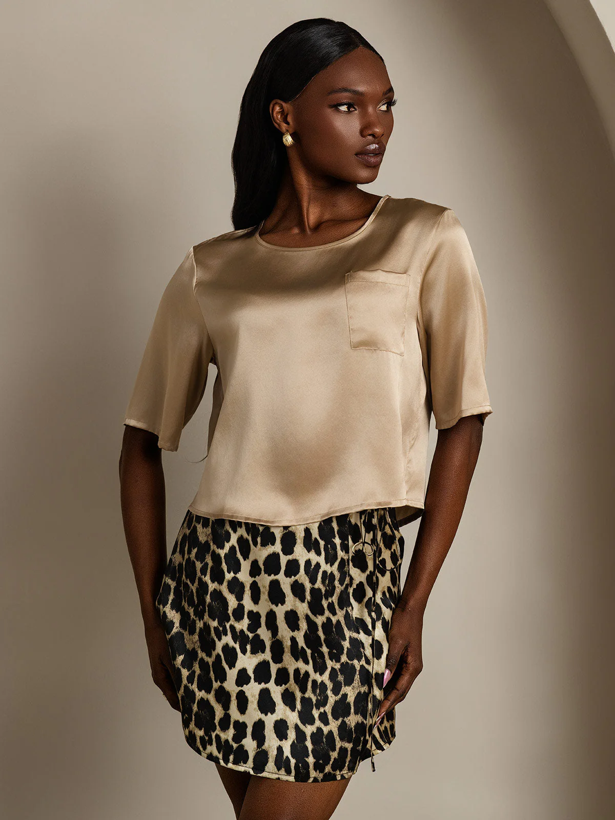 Pure Silk Half Sleeve U Neck Women's T-Shirt - Image 14