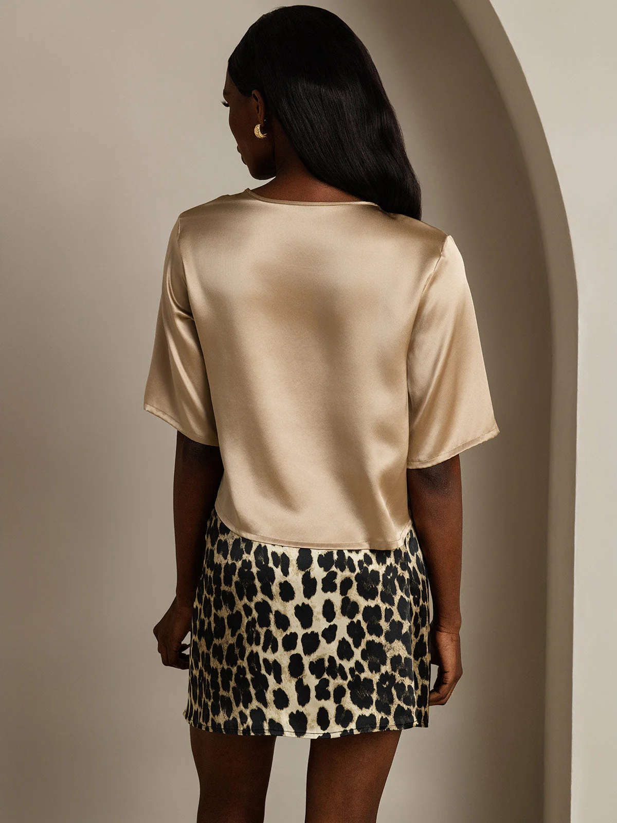 Pure Silk Half Sleeve U Neck Women's T-Shirt - Image 15