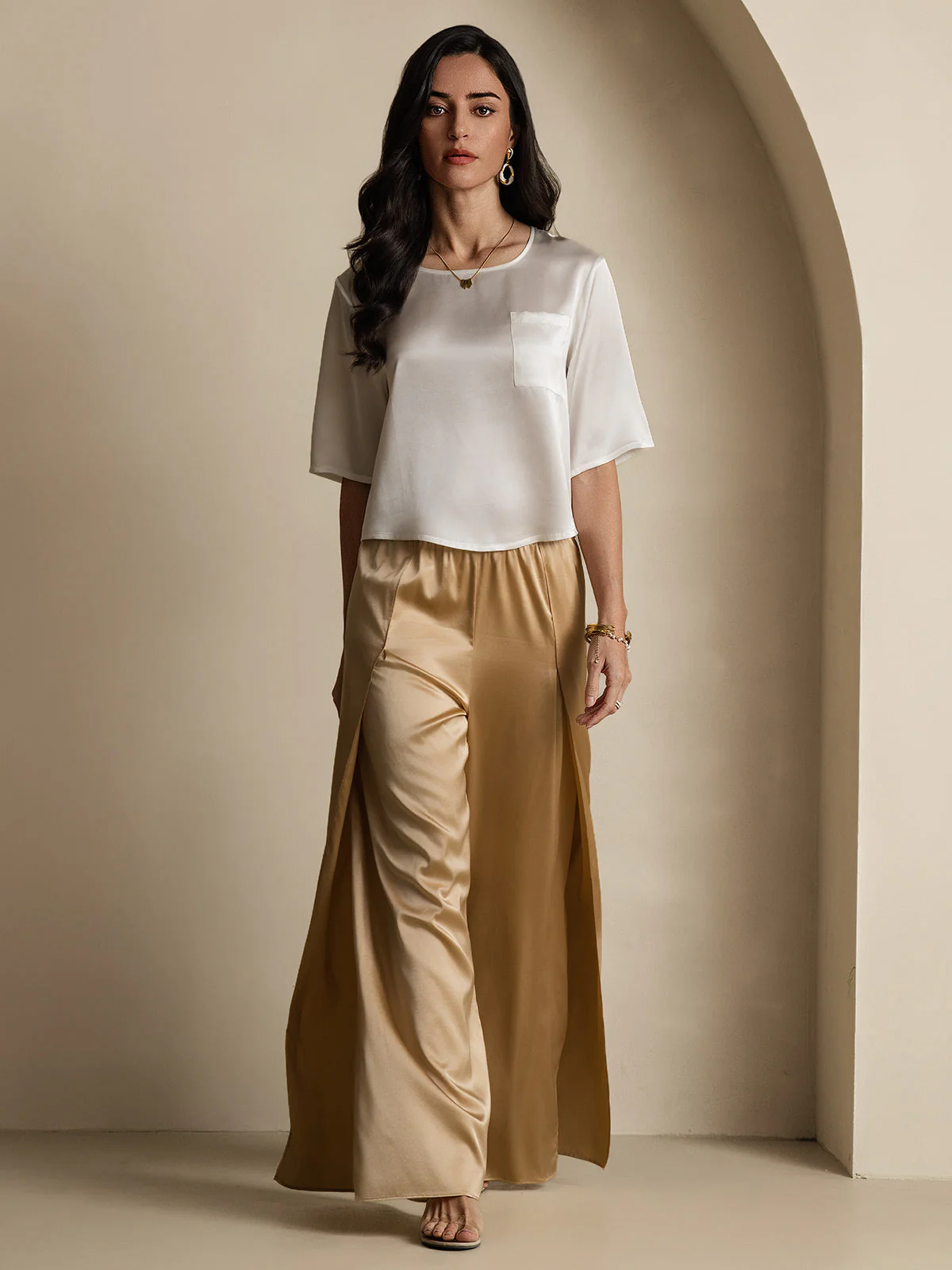 Pure Silk Half Sleeve U Neck Women's T-Shirt - Image 8