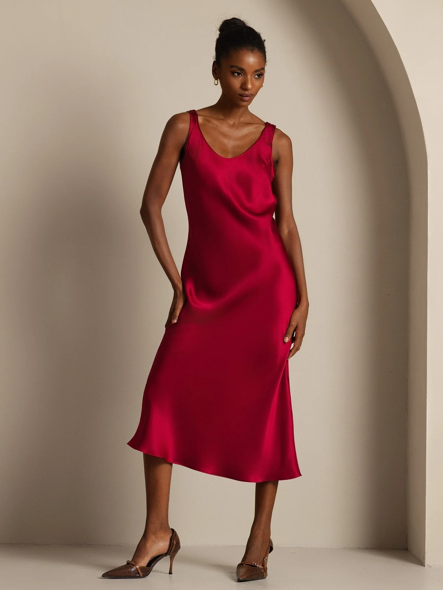 Pure Silk Sleeveless U Neck Midi Dress - Image 11