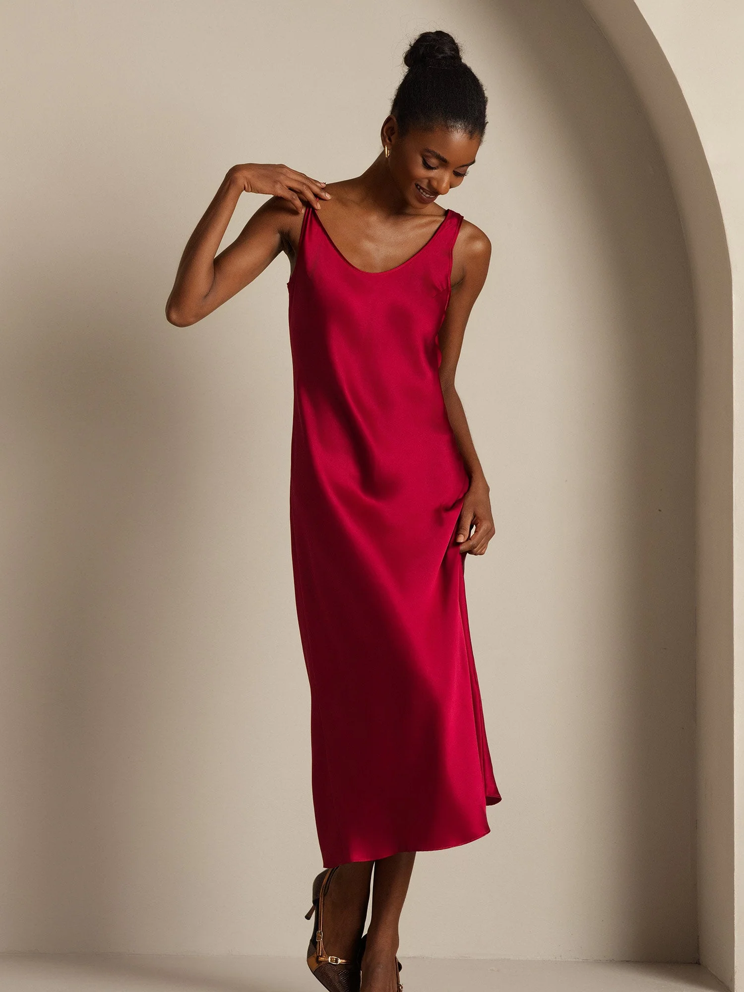 Pure Silk Sleeveless U Neck Midi Dress - Image 12