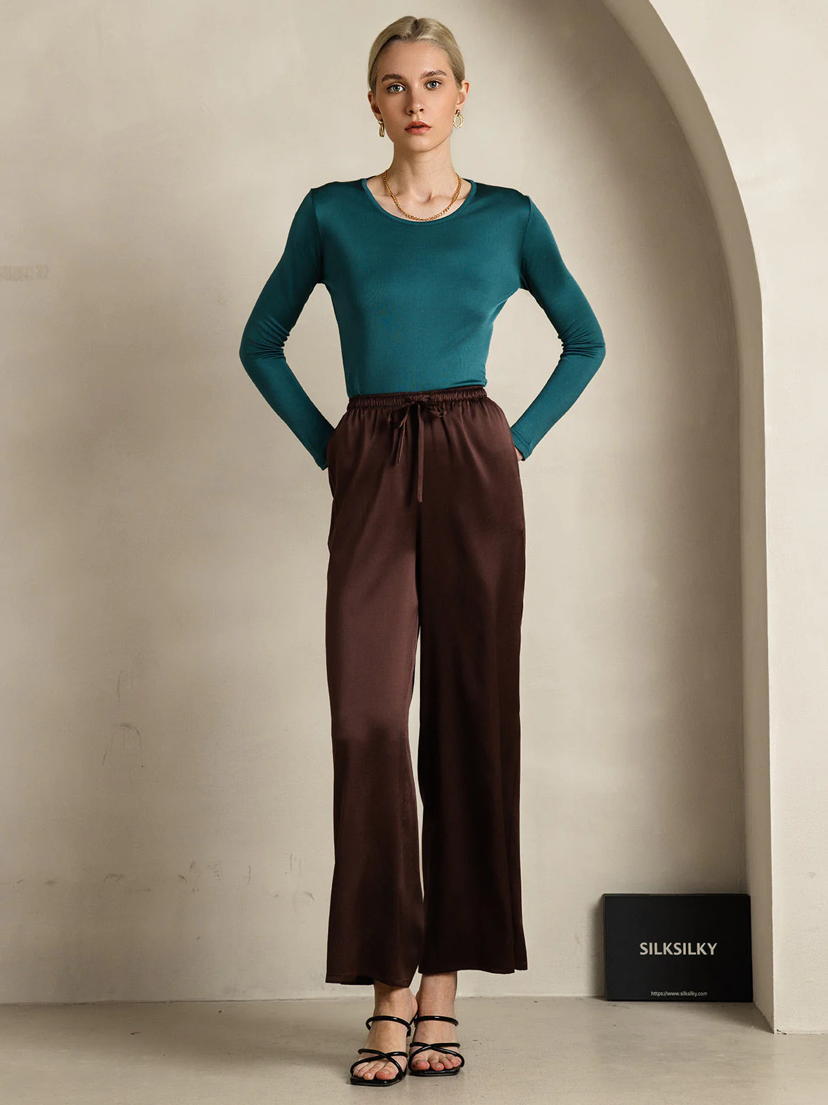 Women's Pure Silk Wide Leg Pants - Image 52