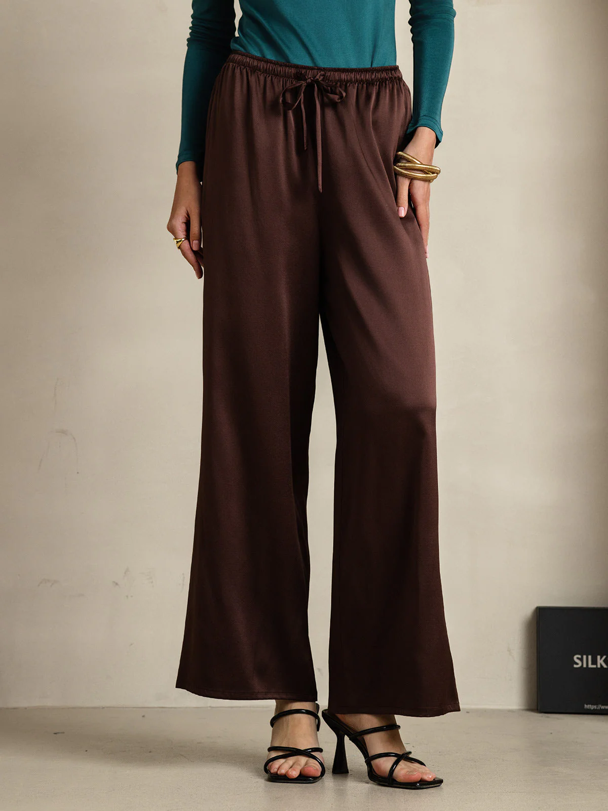Women's Pure Silk Wide Leg Pants - Image 54