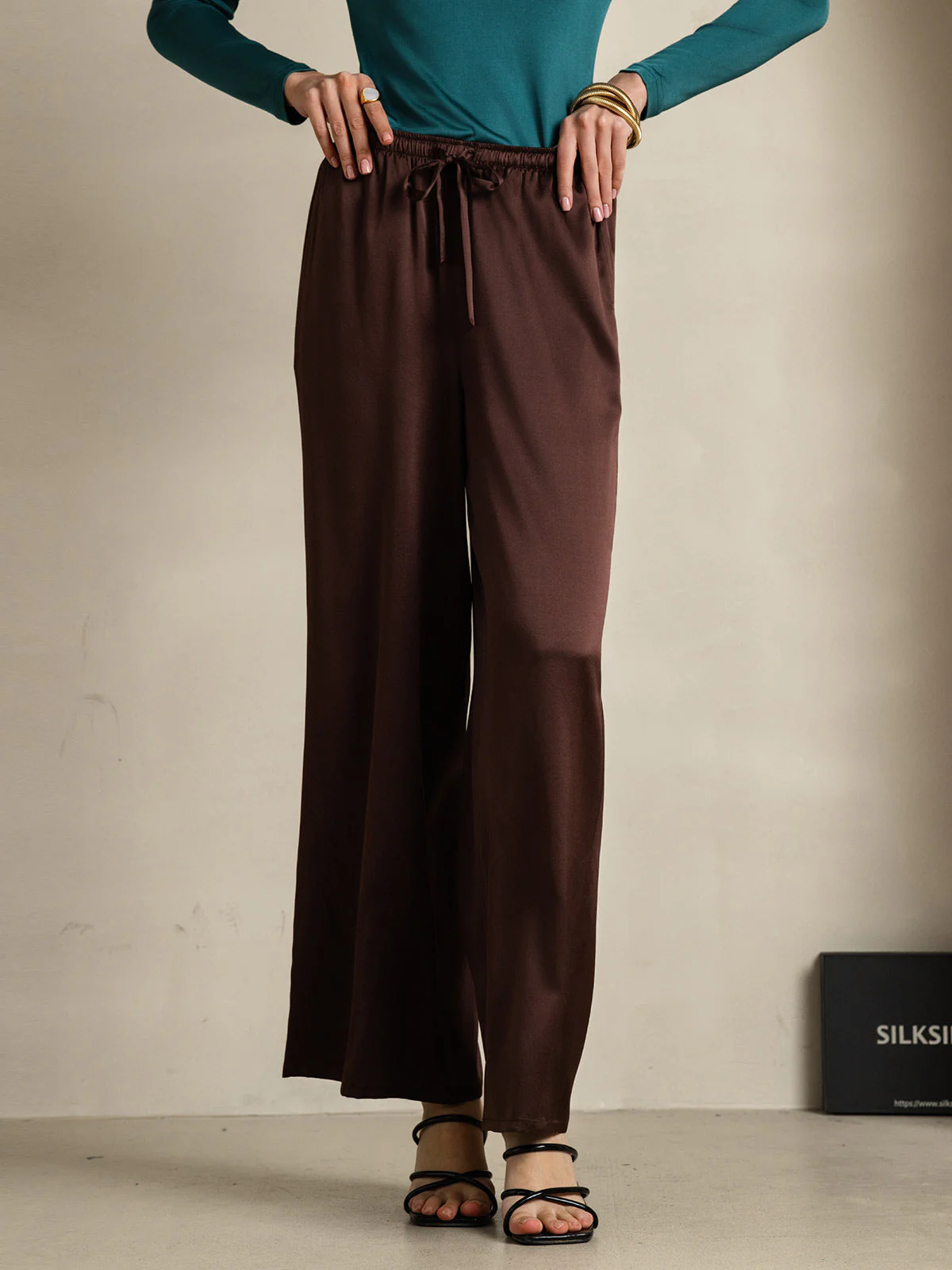 Women's Pure Silk Wide Leg Pants - Image 55