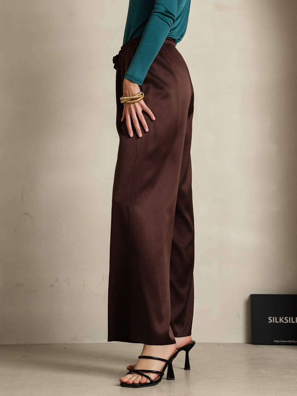 Women's Pure Silk Wide Leg Pants - Image 57