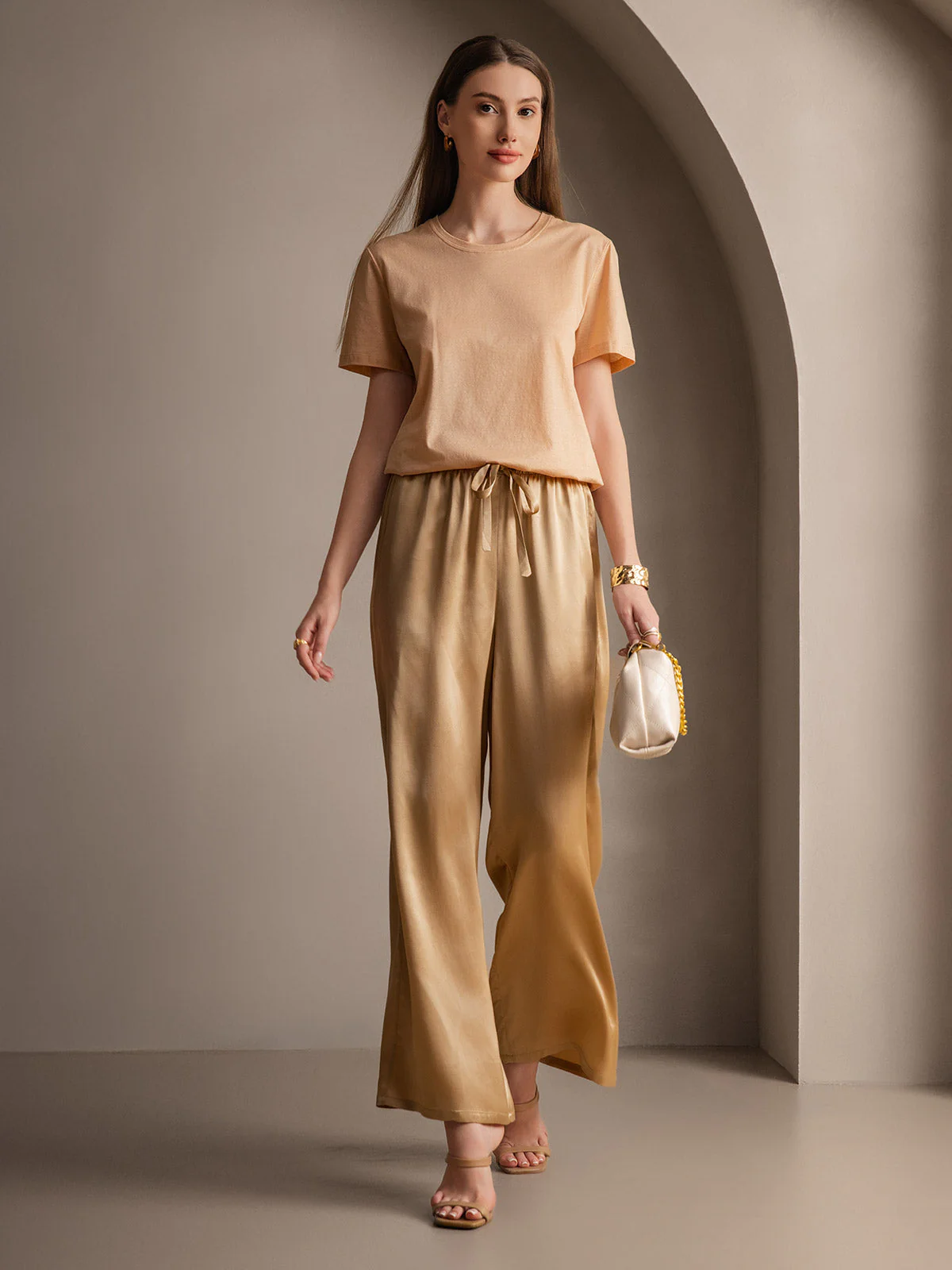 Pure Silk Wide Leg Women's Pants with Elastic Waist Design - Image 12