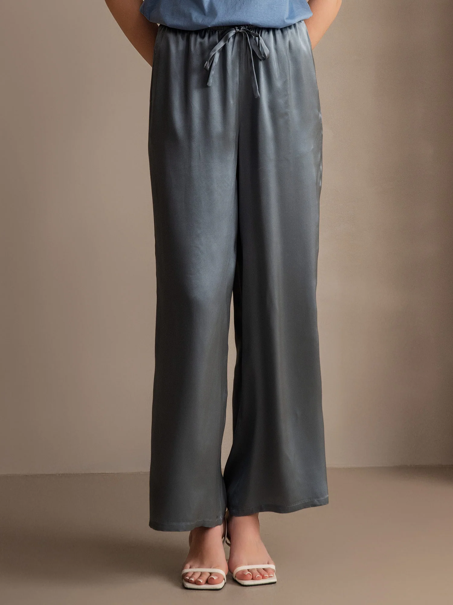 Pure Silk Wide Leg Women's Pants with Elastic Waist Design - Image 15