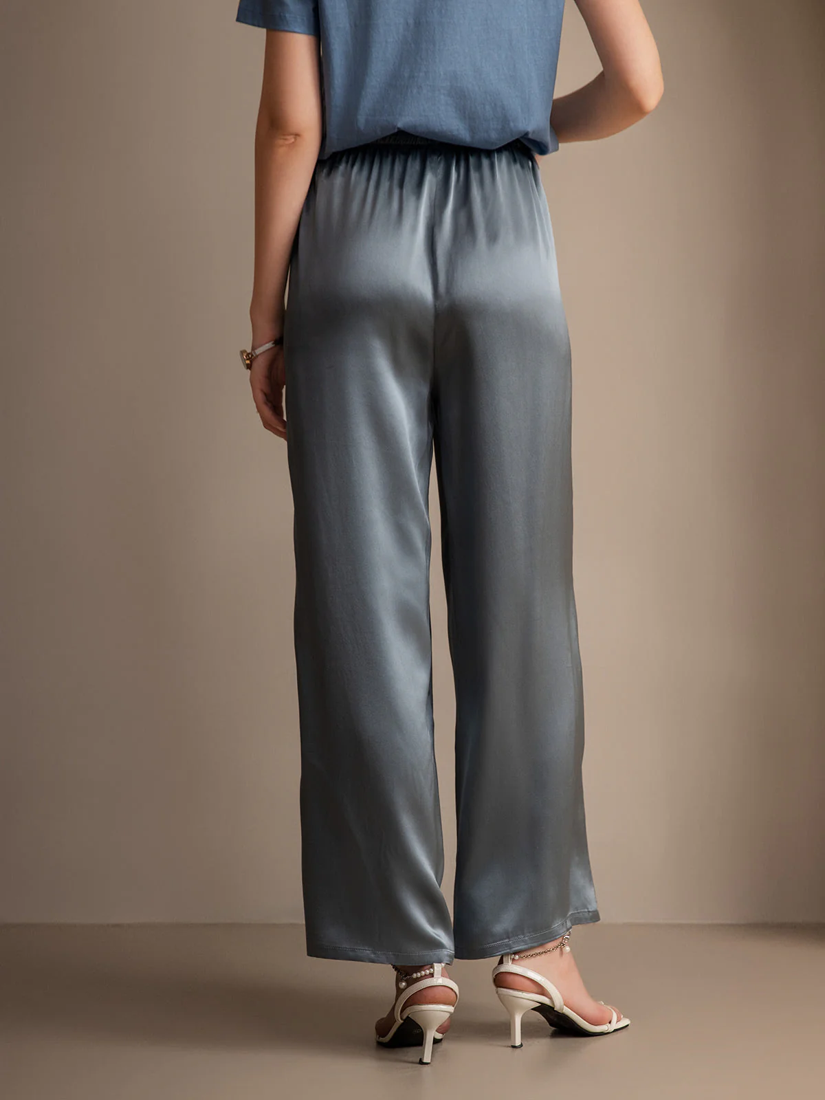 Pure Silk Wide Leg Women's Pants with Elastic Waist Design - Image 16