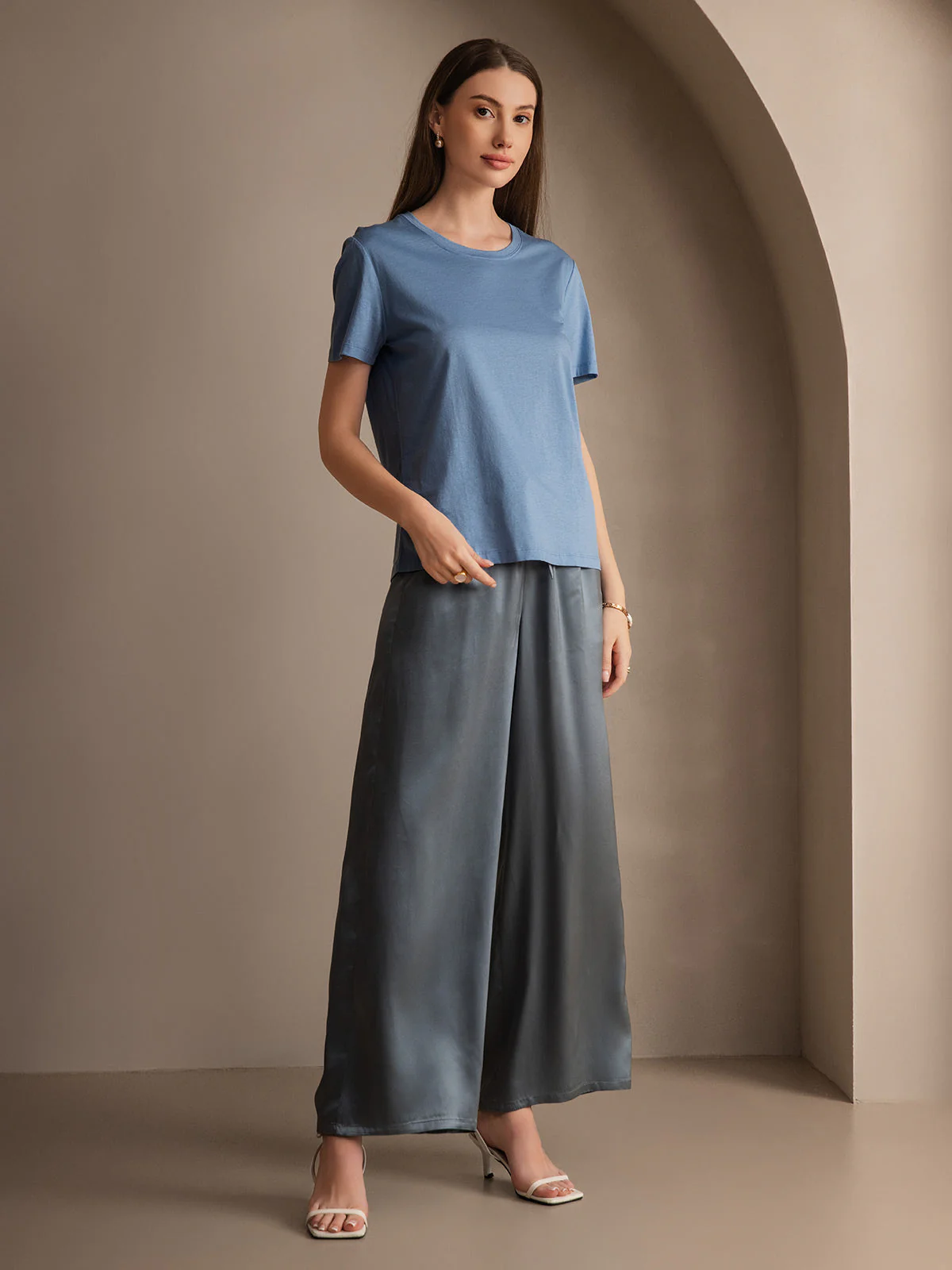 Pure Silk Wide Leg Women's Pants with Elastic Waist Design - Image 18