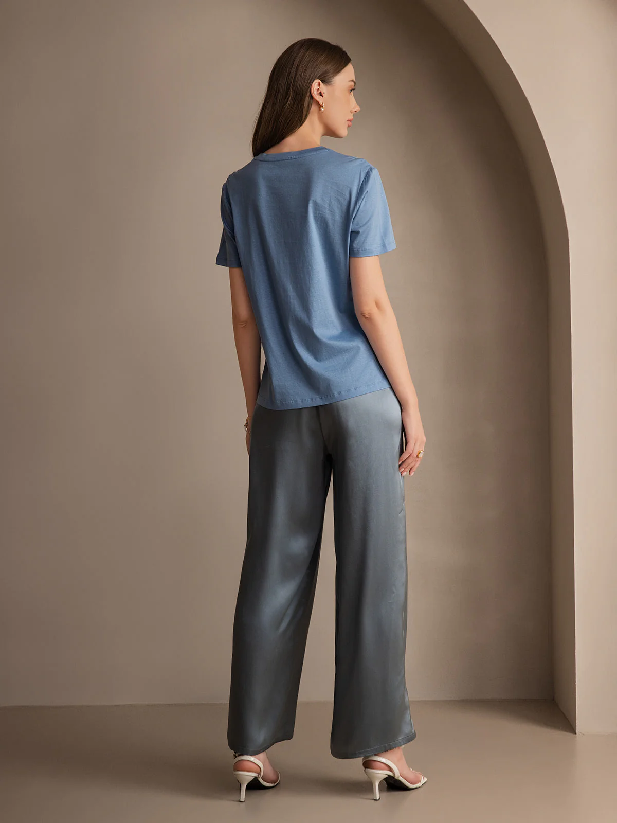 Pure Silk Wide Leg Women's Pants with Elastic Waist Design - Image 19