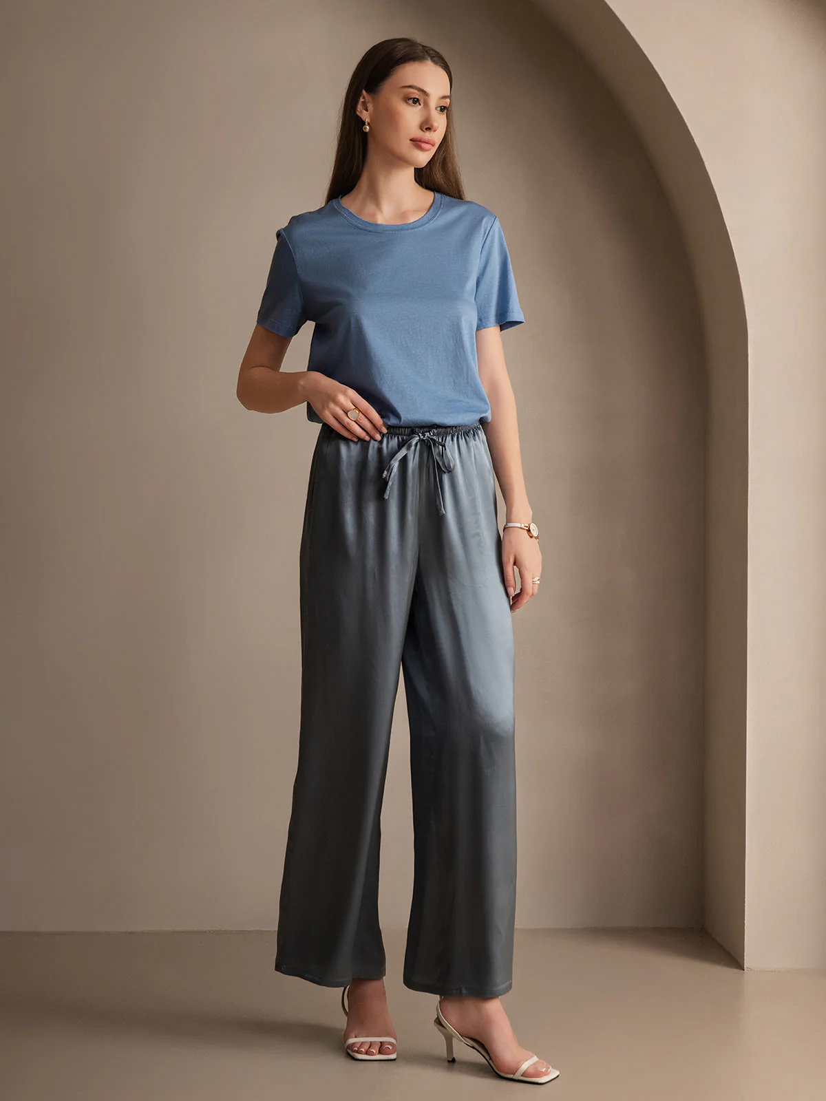 Pure Silk Wide Leg Women's Pants with Elastic Waist Design - Image 20