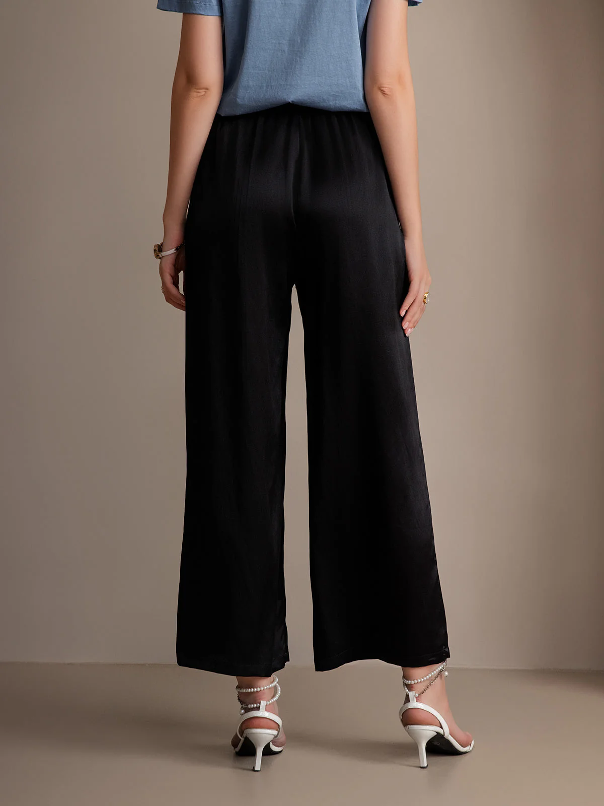 Pure Silk Wide Leg Women's Pants with Elastic Waist Design - Image 23