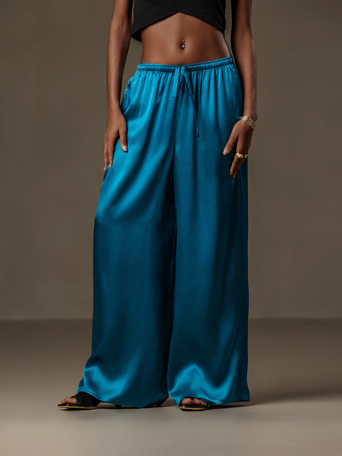 Pure Silk Wide Leg Women's Pants with Elastic Waist Design - Image 34