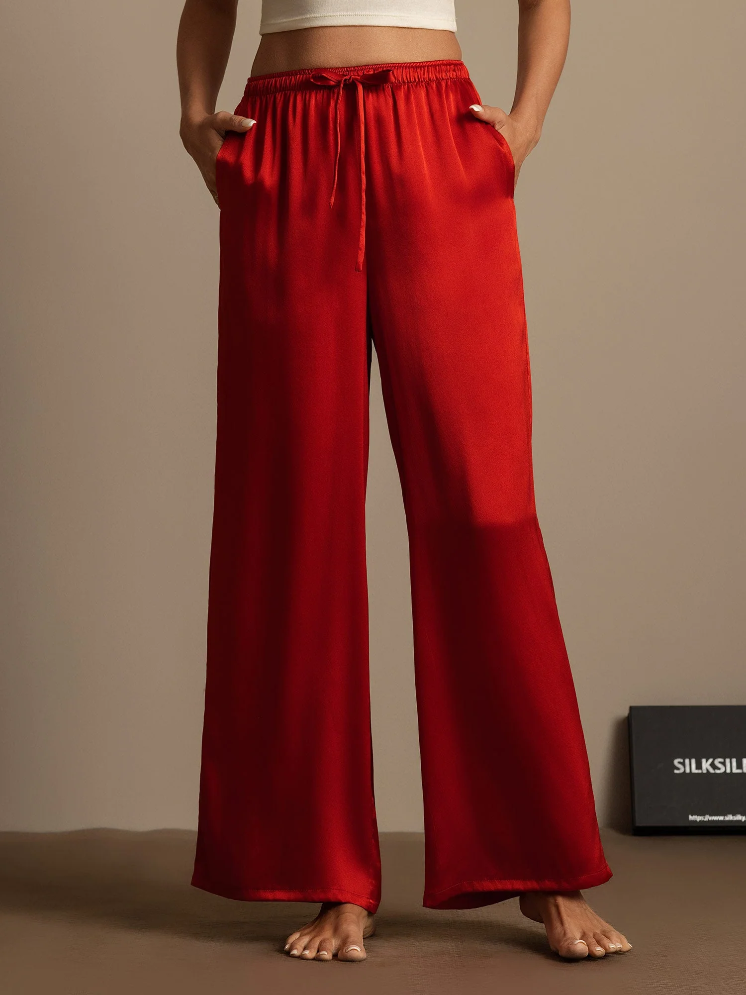Pure Silk Wide Leg Women's Pants with Elastic Waist Design - Image 57