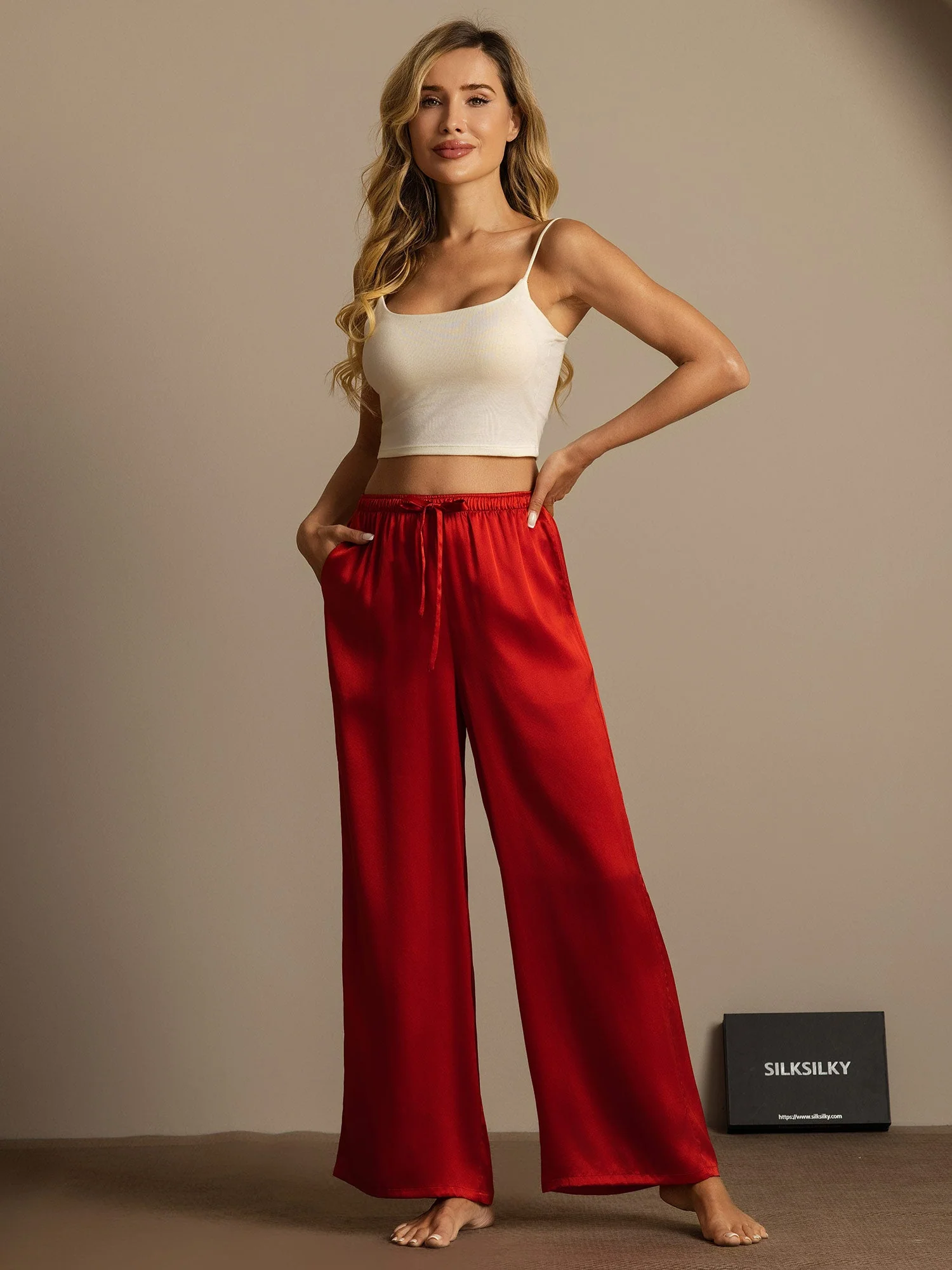 Pure Silk Wide Leg Women's Pants with Elastic Waist Design - Image 59
