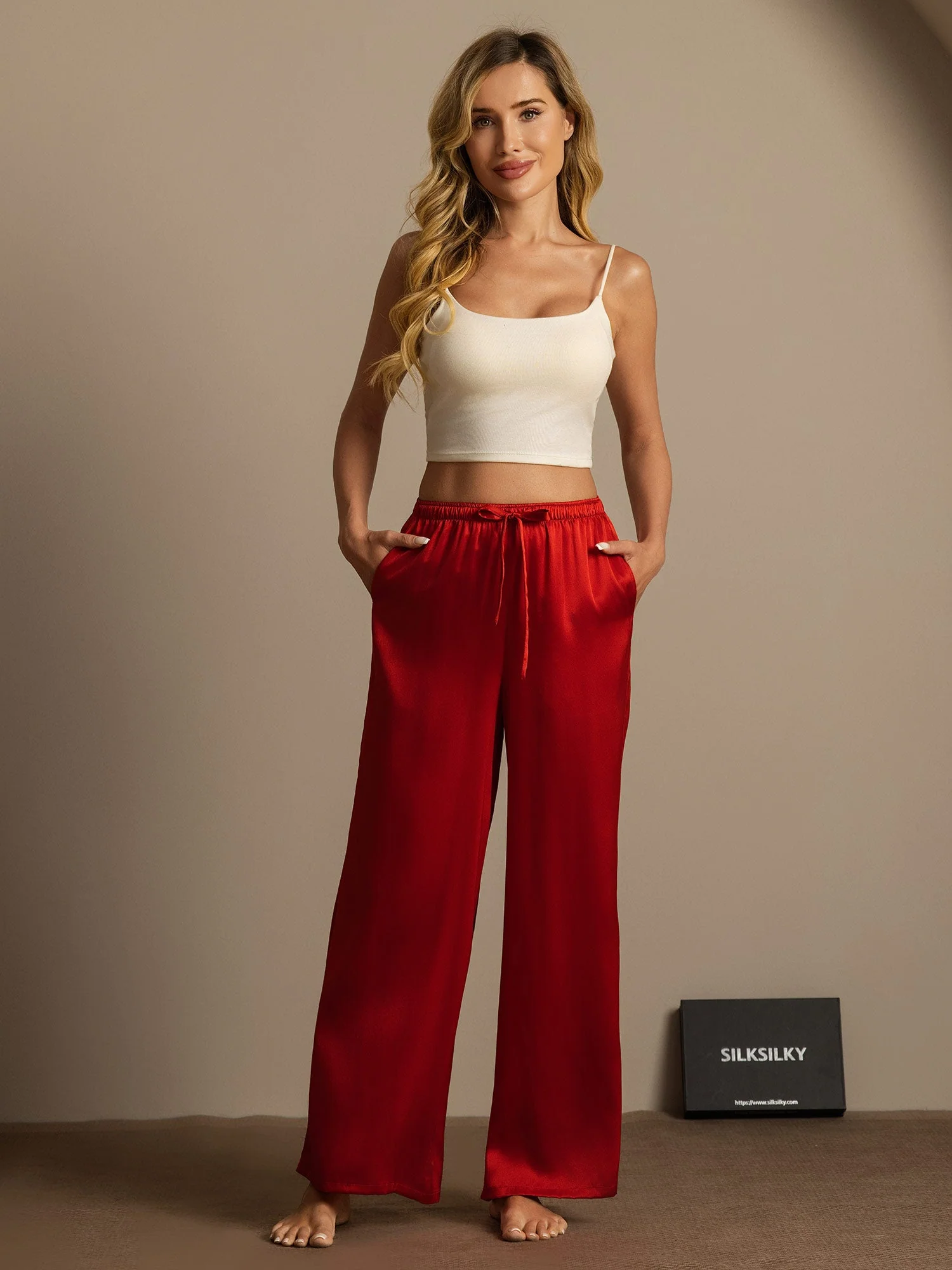 Pure Silk Wide Leg Women's Pants with Elastic Waist Design - Image 60