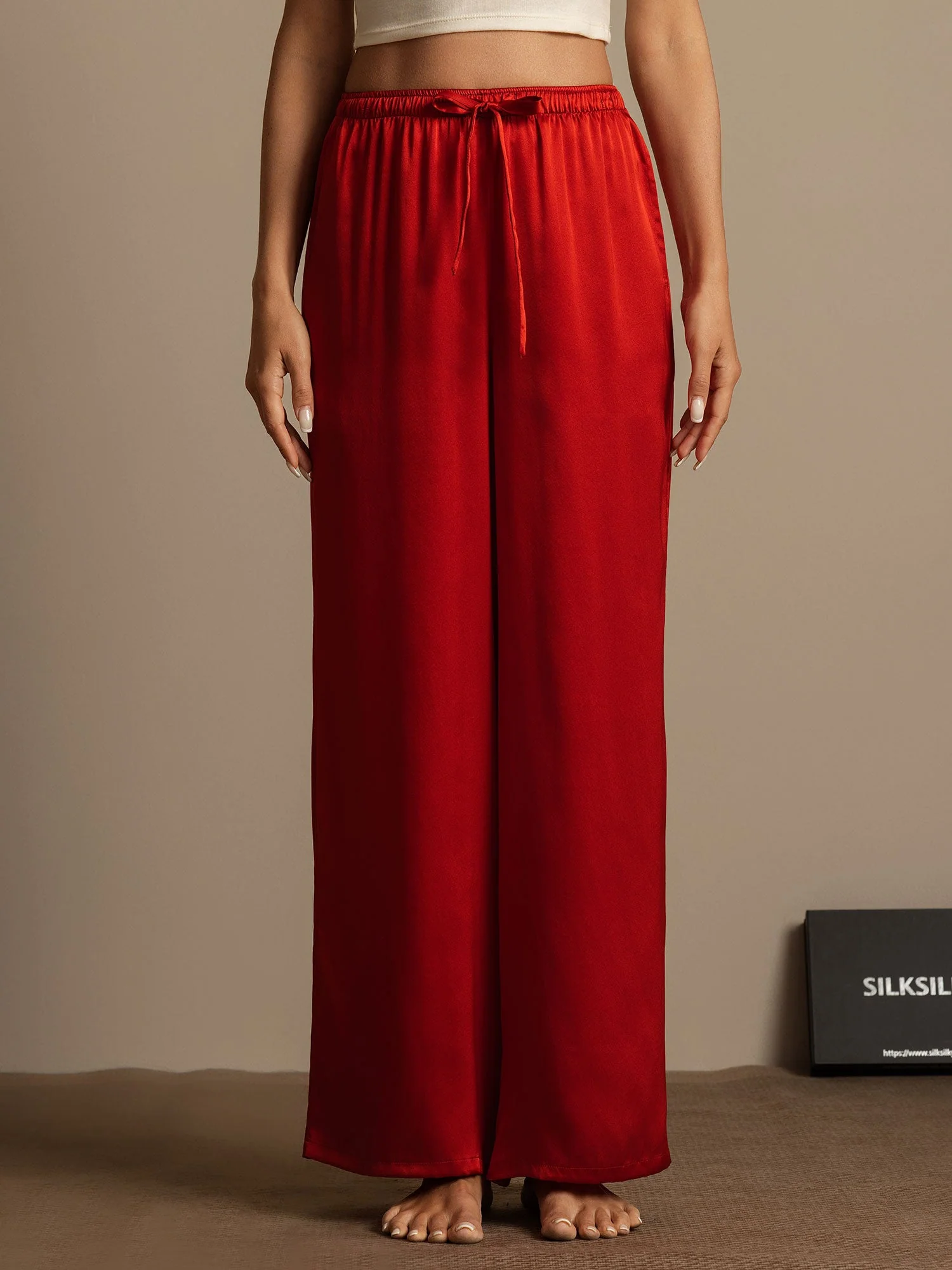 Pure Silk Wide Leg Women's Pants with Elastic Waist Design - Image 61
