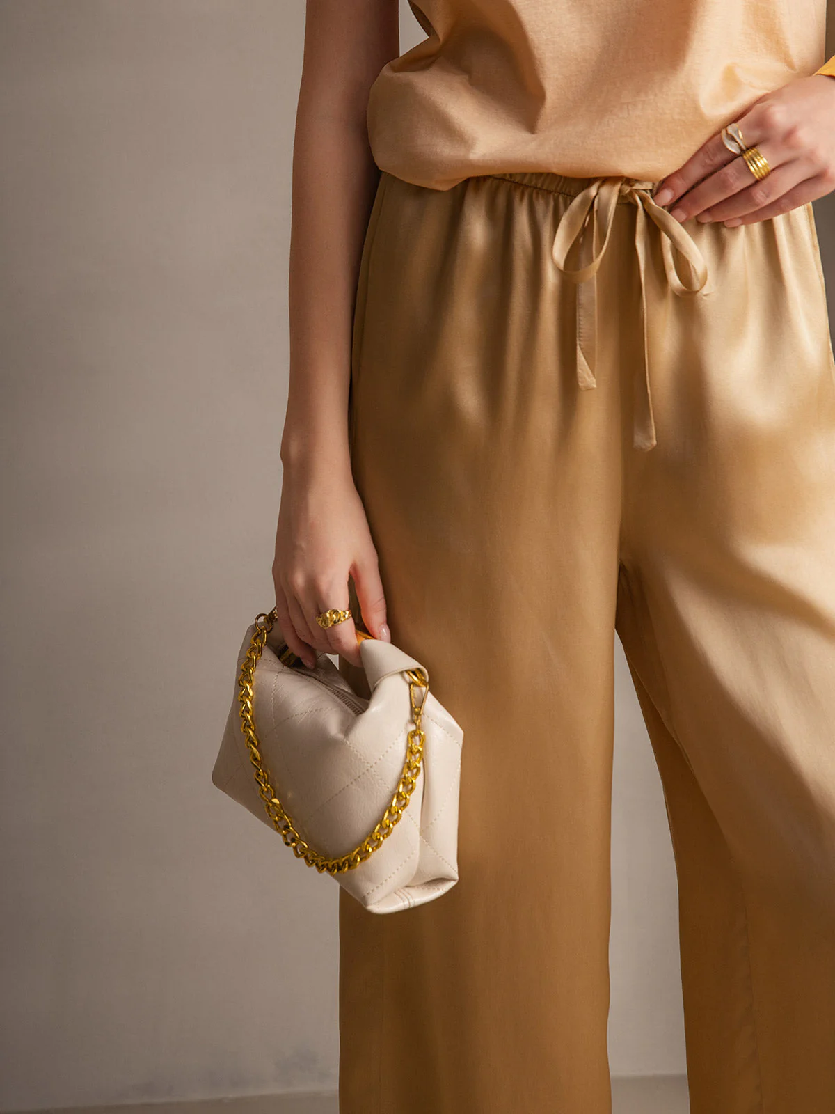Pure Silk Wide Leg Women's Pants with Elastic Waist Design - Image 9