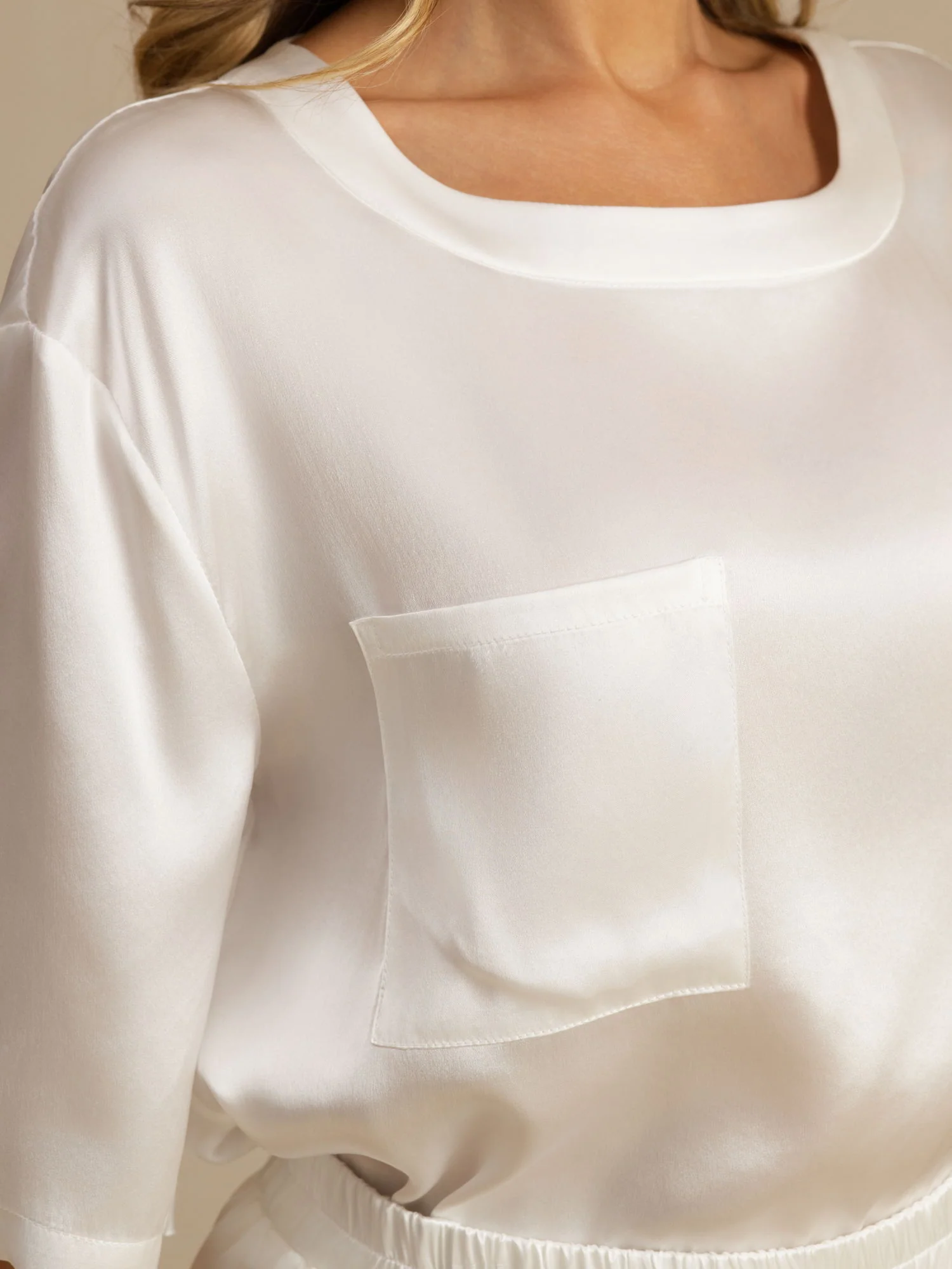 Pure Silk Short Sleeve Round Neck Womens Sleep Tee (Shorts Not Included) - Image 10