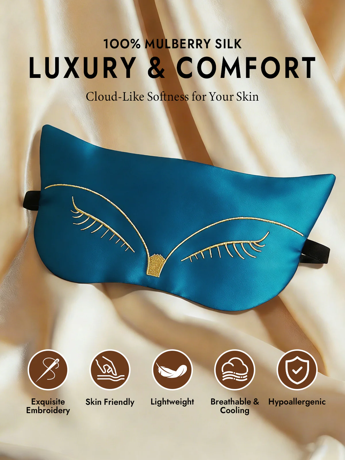 Pure Silk Cat Embroidered Eye Mask - Image 12