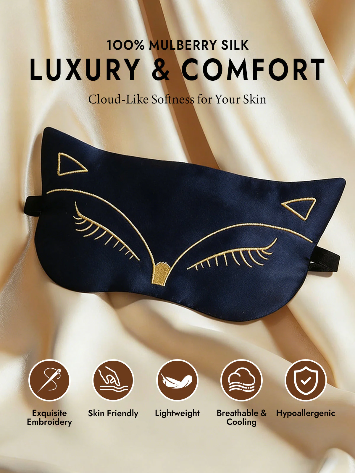 Pure Silk Cat Embroidered Eye Mask - Image 7
