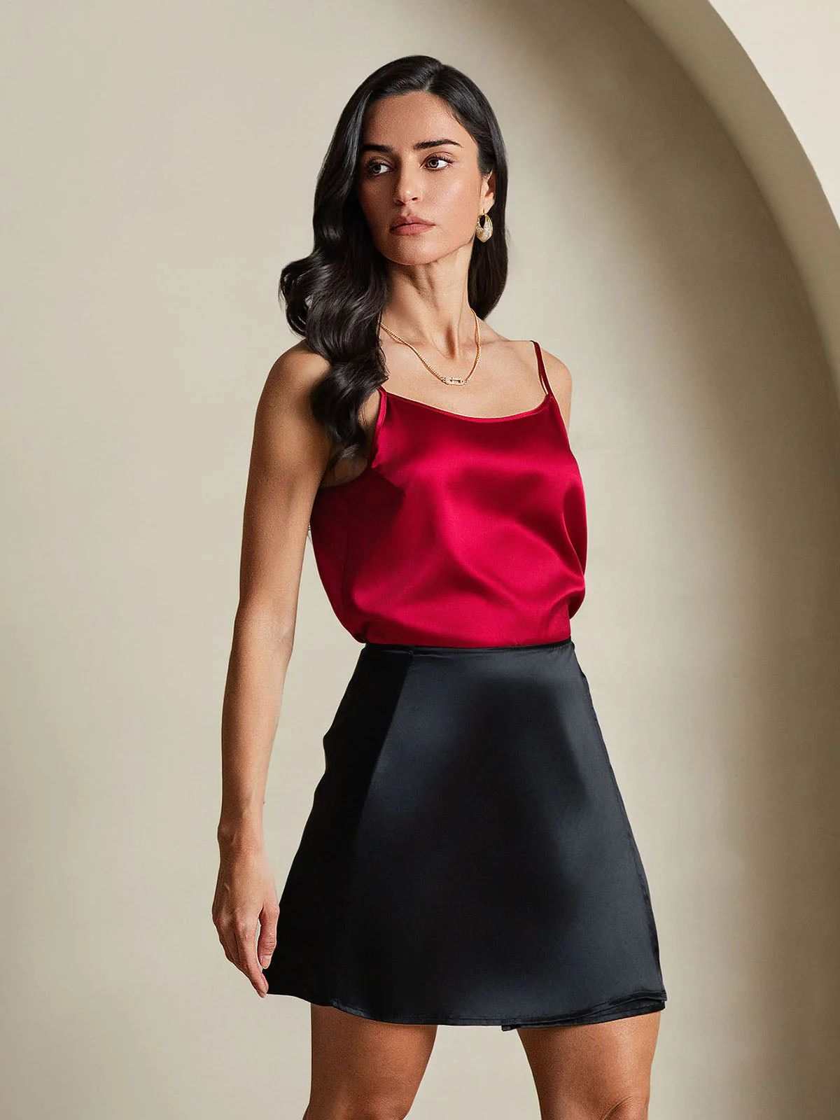 Pure Silk A Line Wrap Mini Skirt with Tie Waist Design - Image 6