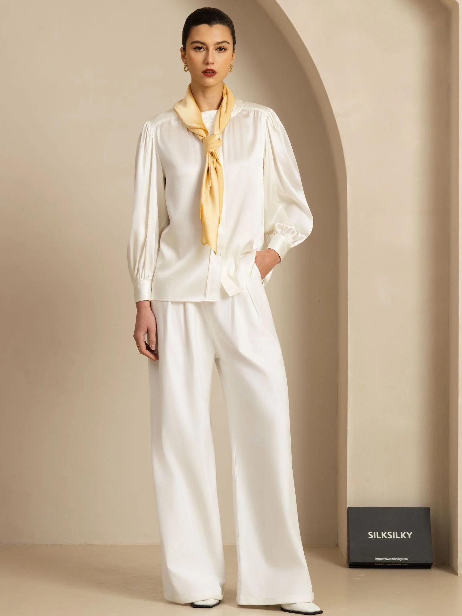Pure Silk Classic  Elegant Square Scarf - Size 90x90cm - Image 4