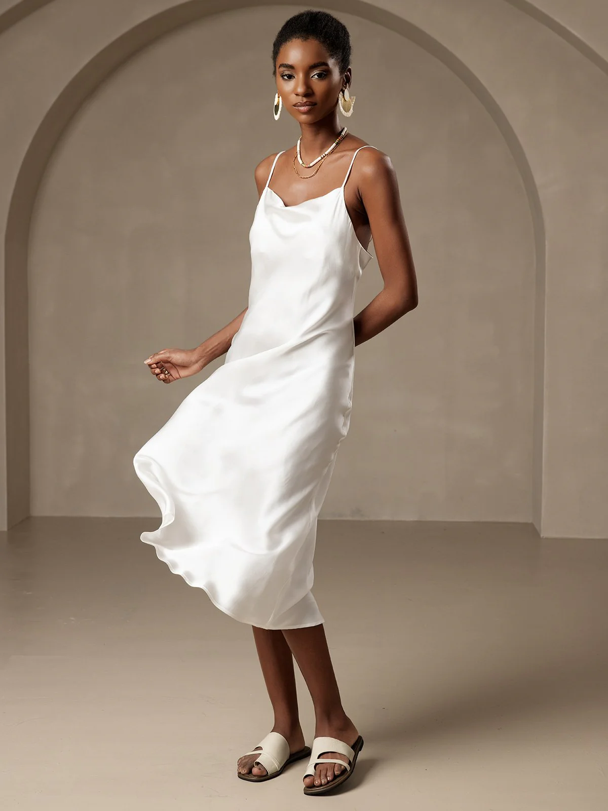 Pure Silk Cowl Neck Midi Dress - Image 11