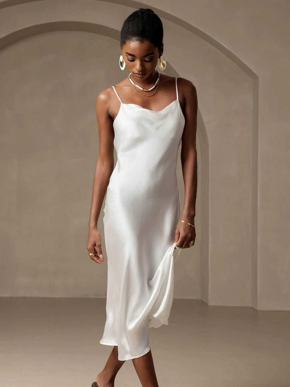 Pure Silk Cowl Neck Midi Dress - Image 14