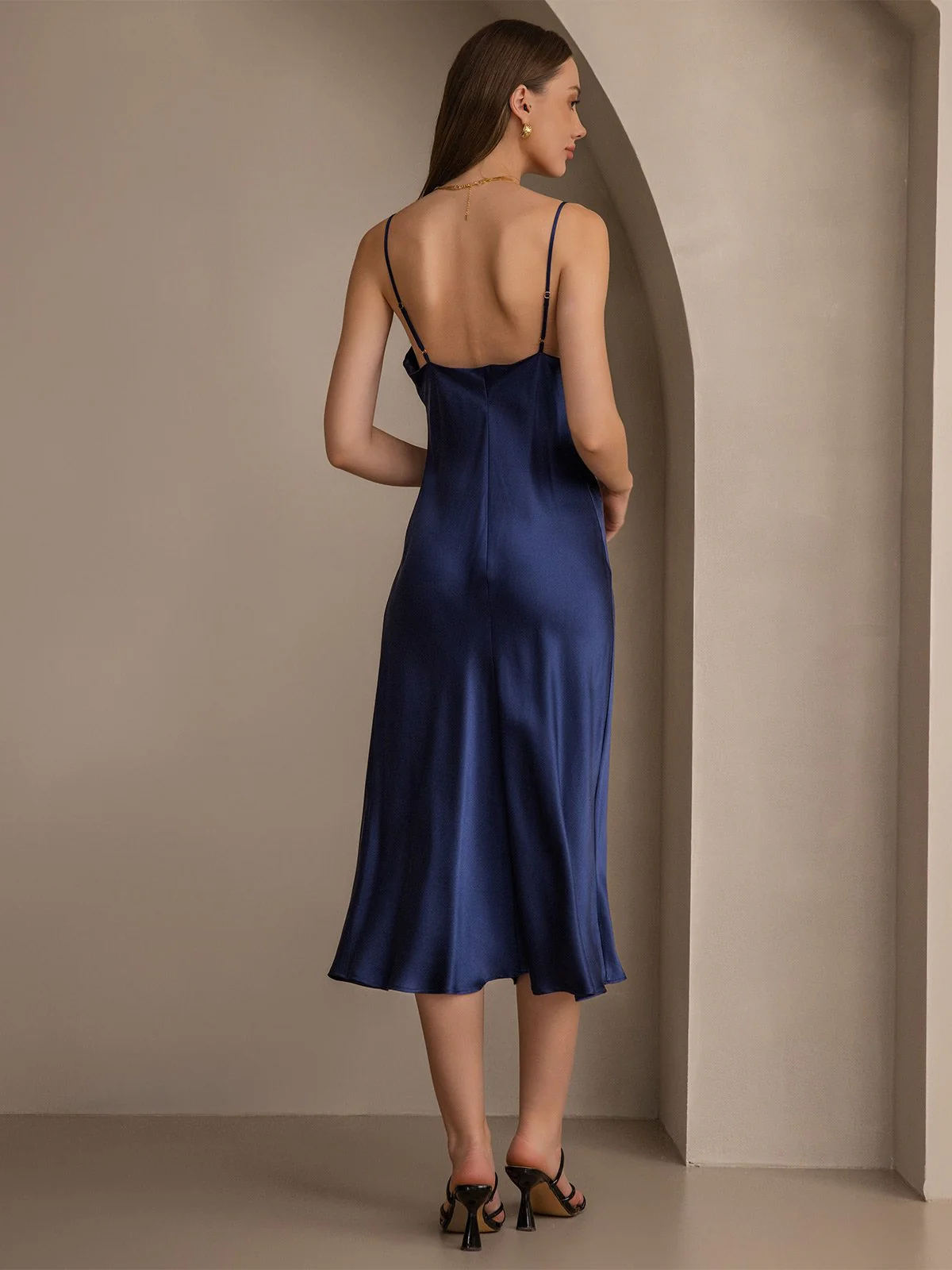 Pure Silk Cowl Neck Midi Dress - Image 16