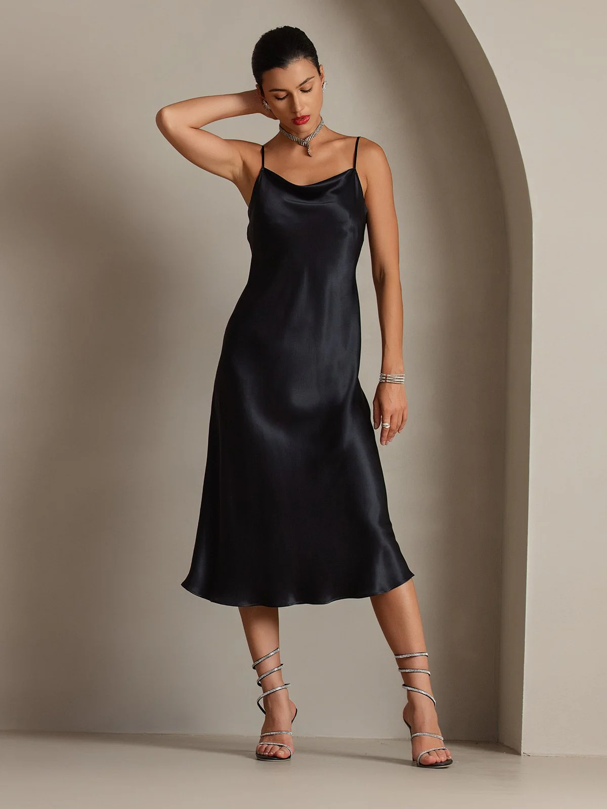 Pure Silk Cowl Neck Midi Dress - Image 26