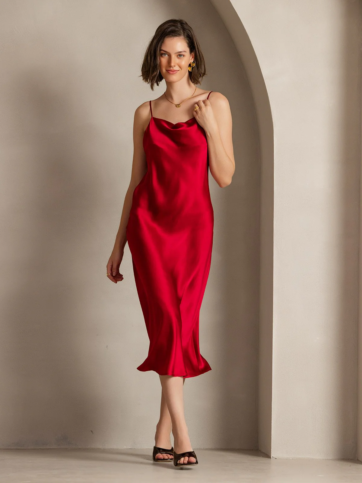 Pure Silk Cowl Neck Midi Dress - Image 32
