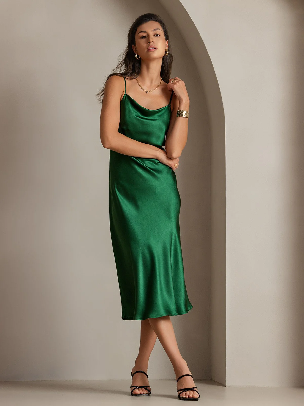 Pure Silk Cowl Neck Midi Dress - Image 4