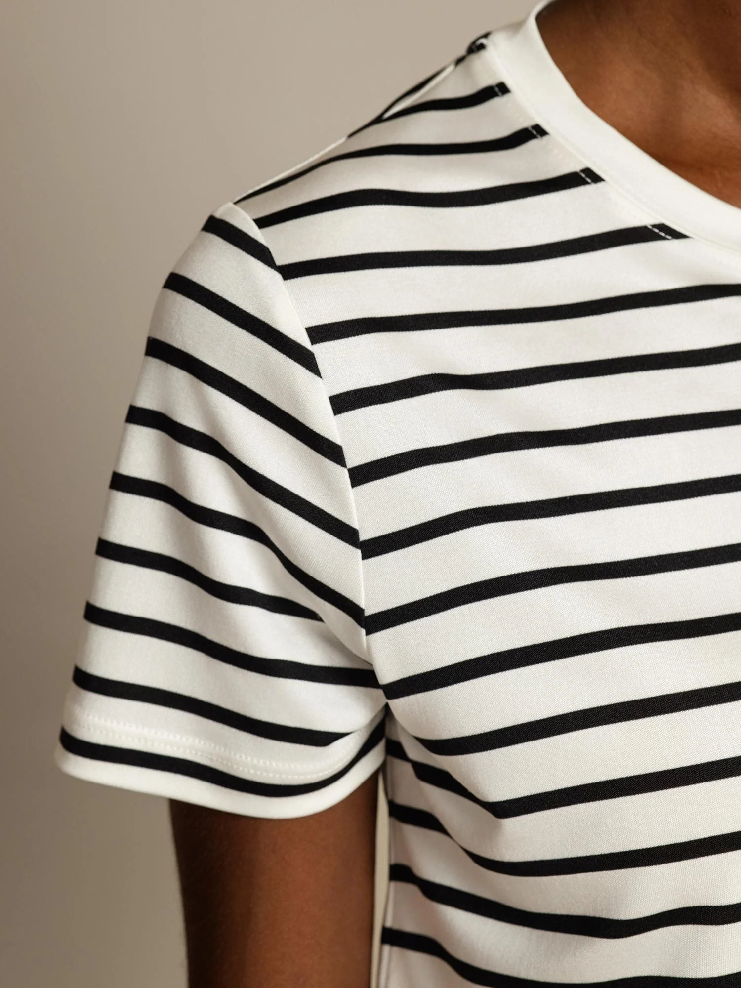 Pure Silk Crew Neck Short Sleeve Women's Sport Stripe Print T-Shirt - Image 4