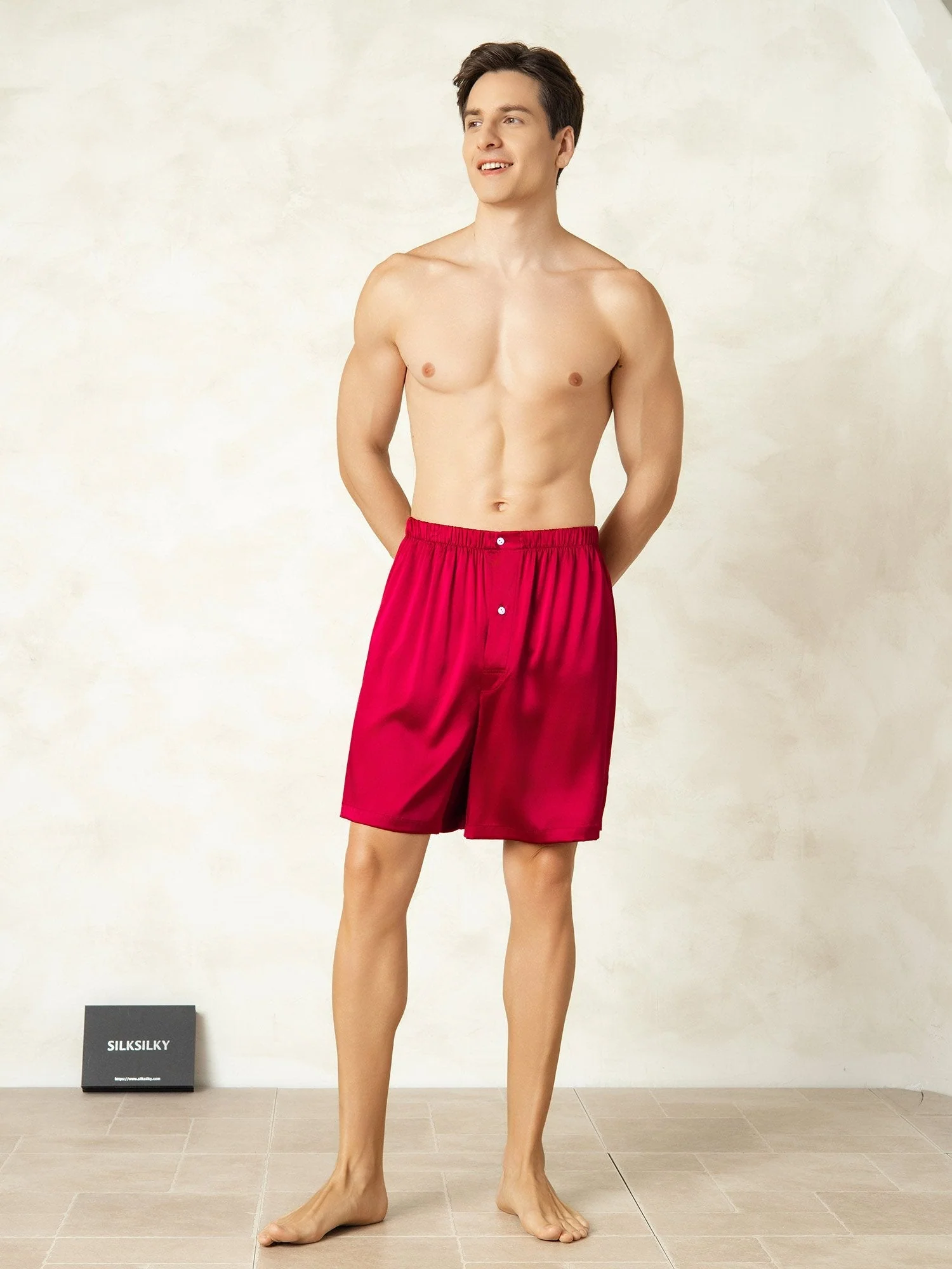 Pure Silk Elastic Waist Men's Sleep Shorts - Image 9