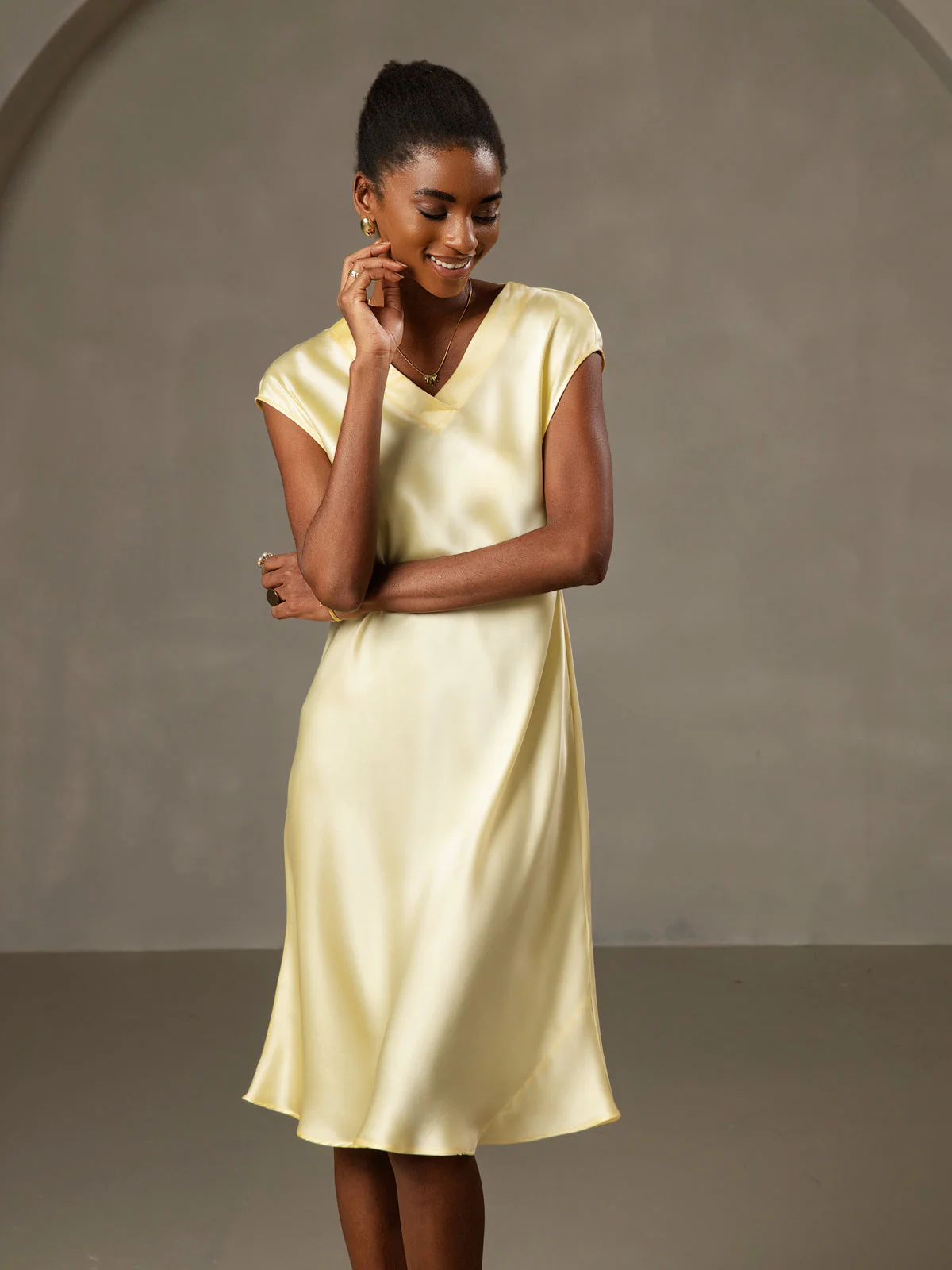 Pure Silk Cap Sleeve V-neck Nightgown - Image 31