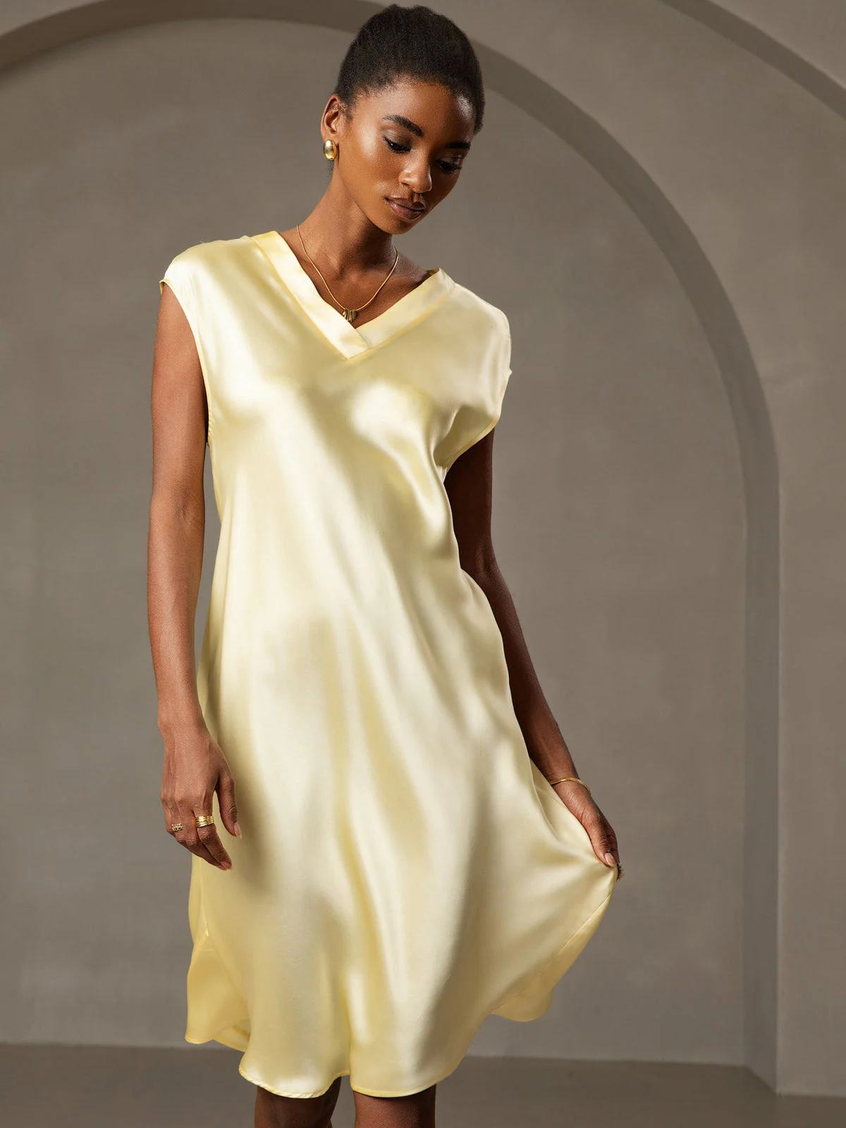 Pure Silk Cap Sleeve V-neck Nightgown - Image 33