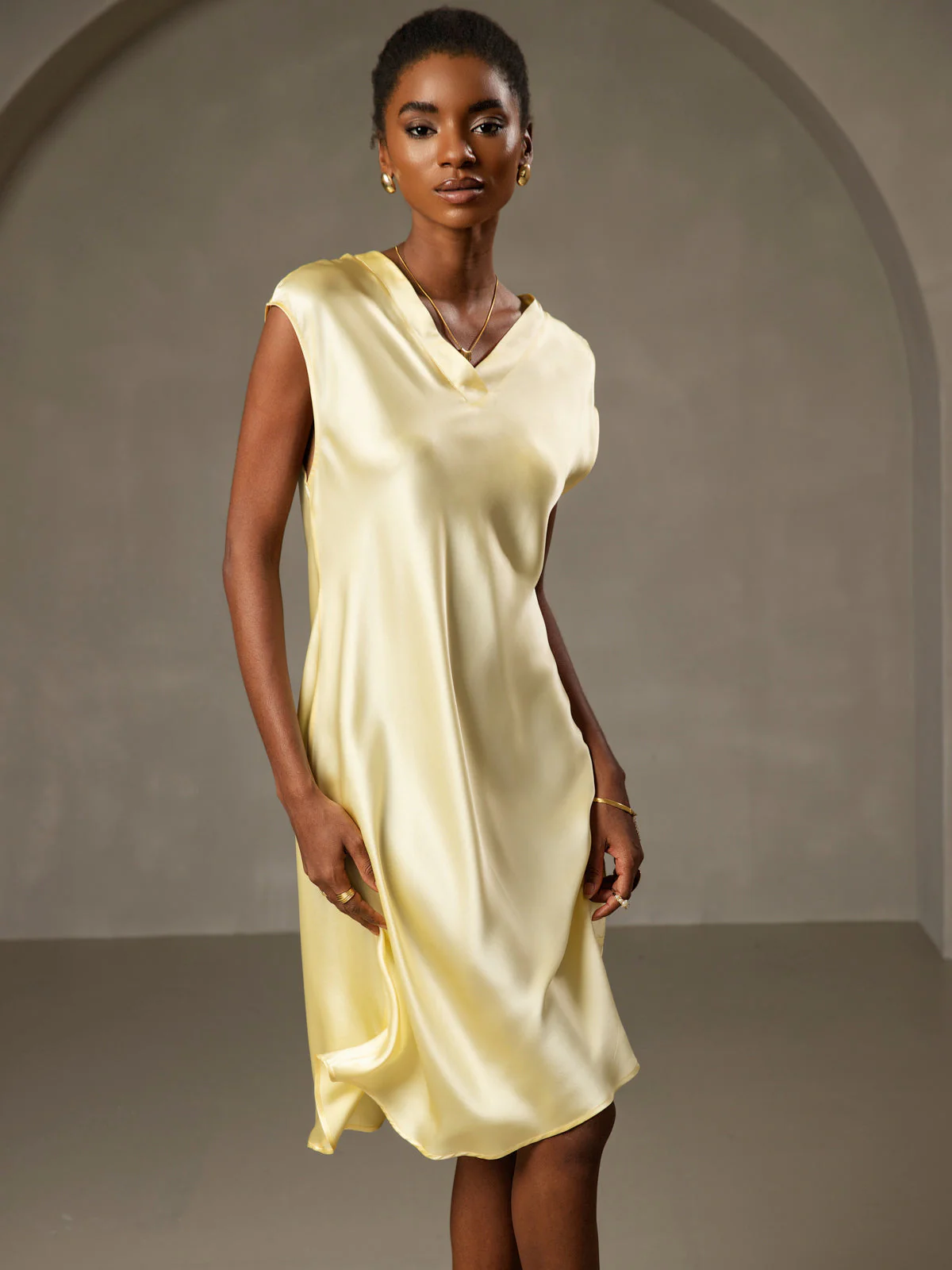 Pure Silk Cap Sleeve V-neck Nightgown - Image 34